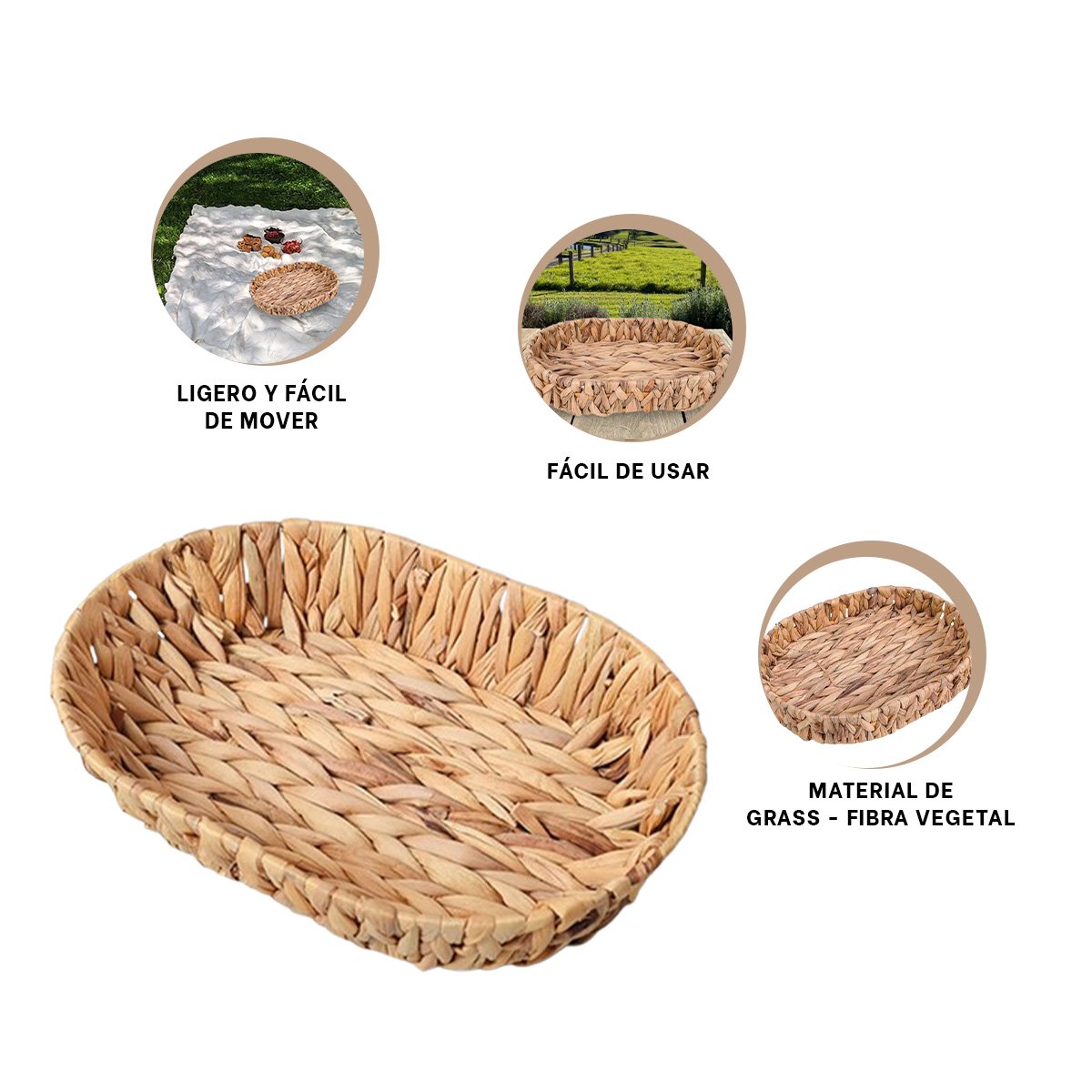 CESTA ORGANIZADORA OVALADA GRASS 32X24X4.5CM PARA CASA MOSTAZA Y+PAPEL REGALO - 5