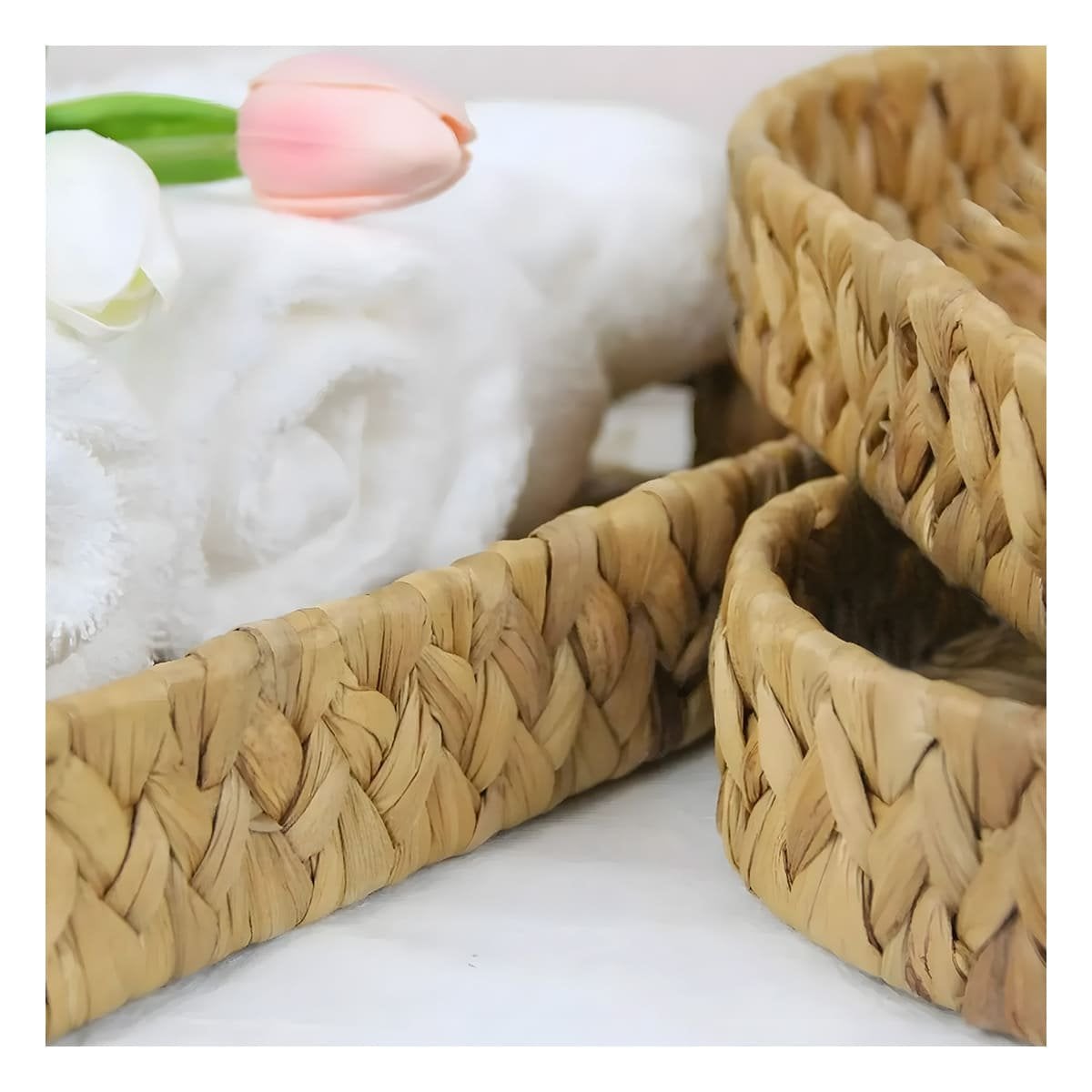 PACK2 CESTA TEJIDA OVALADA GRASS 29X20X4.5CM MOSTAZA PARA ALMACENAR Y DECORAR ESPACIOS - 2