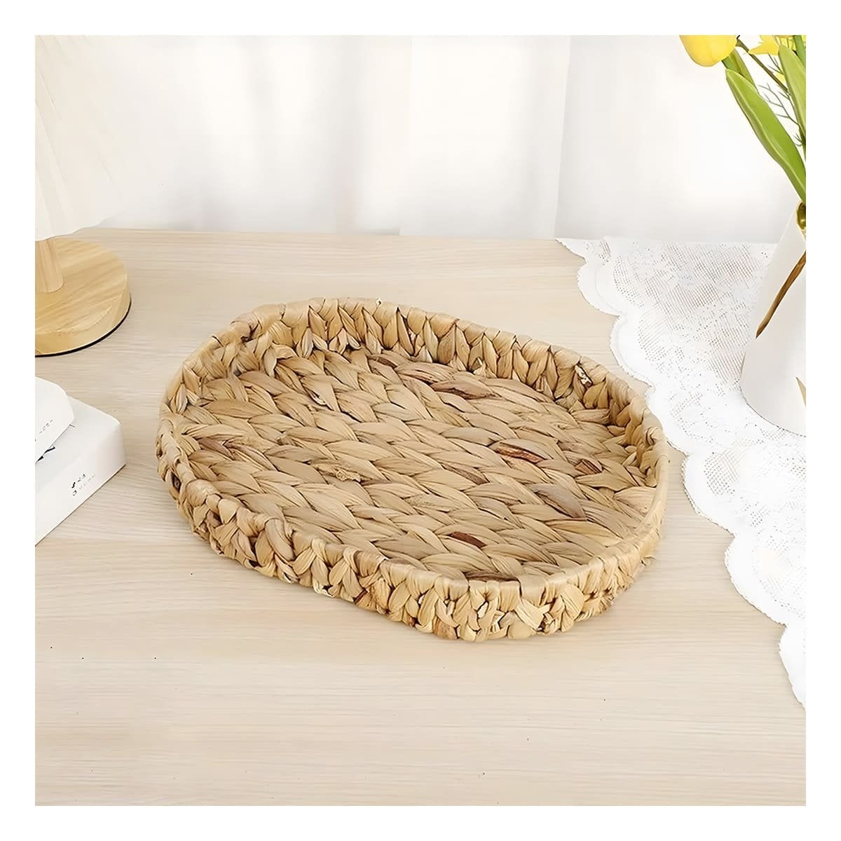 PACK2 CESTA TEJIDA OVALADA GRASS 29X20X4.5CM MOSTAZA PARA ALMACENAR Y DECORAR ESPACIOS - 3