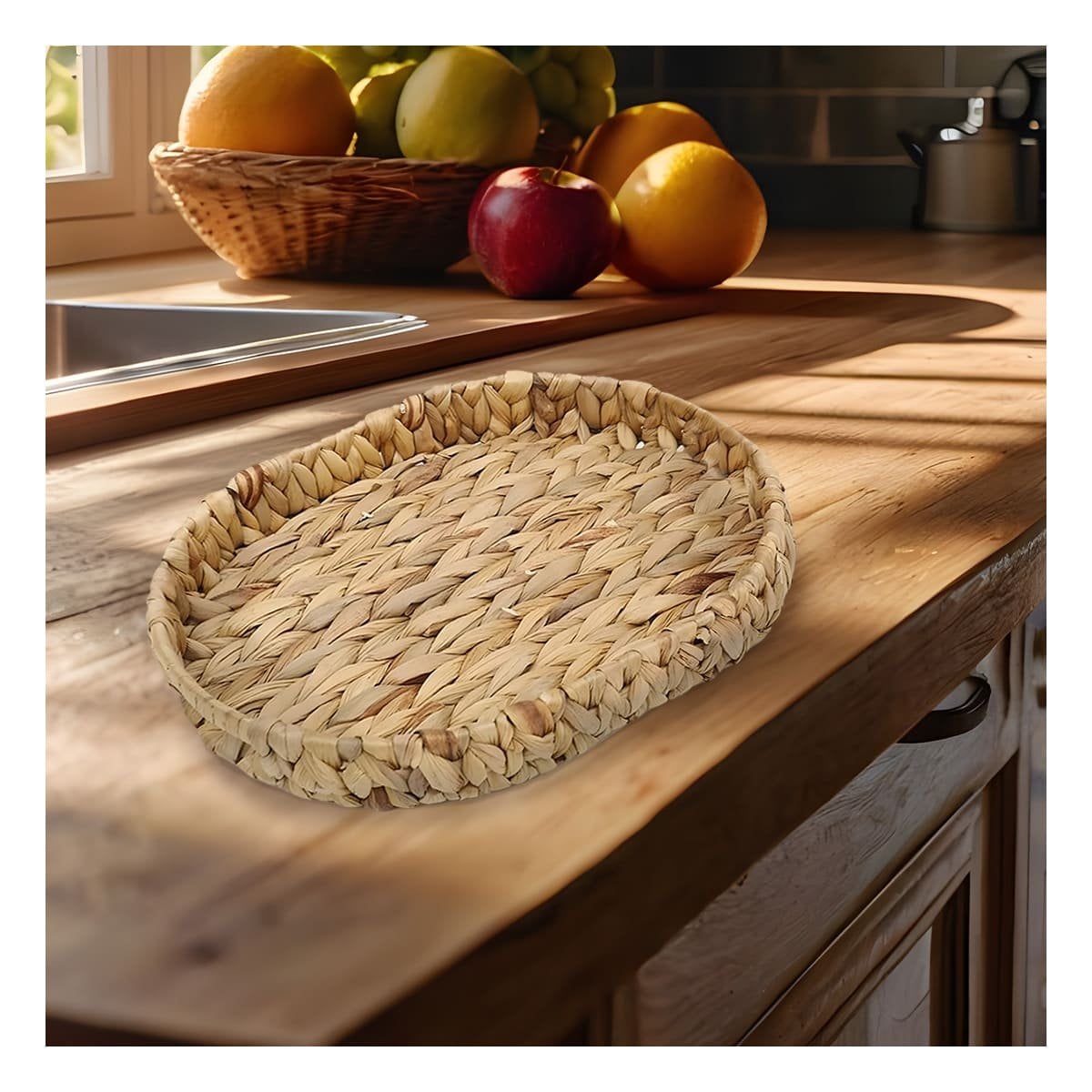 PACK2 CESTA TEJIDA OVALADA GRASS 29X20X4.5CM MOSTAZA PARA ALMACENAR Y DECORAR ESPACIOS - 5