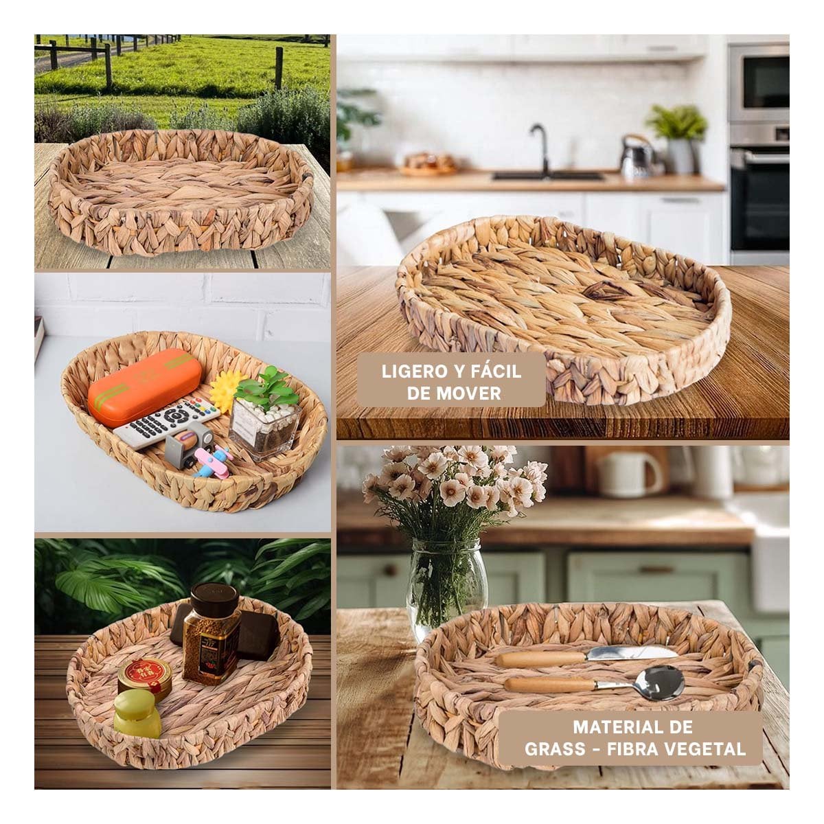 CESTA TEJIDA OVALADA GRASS 36X28X6CM MOSTAZA ELEGANTE PARA DECORAR CUALQUIER ESPACIO Y+POST IT - 2