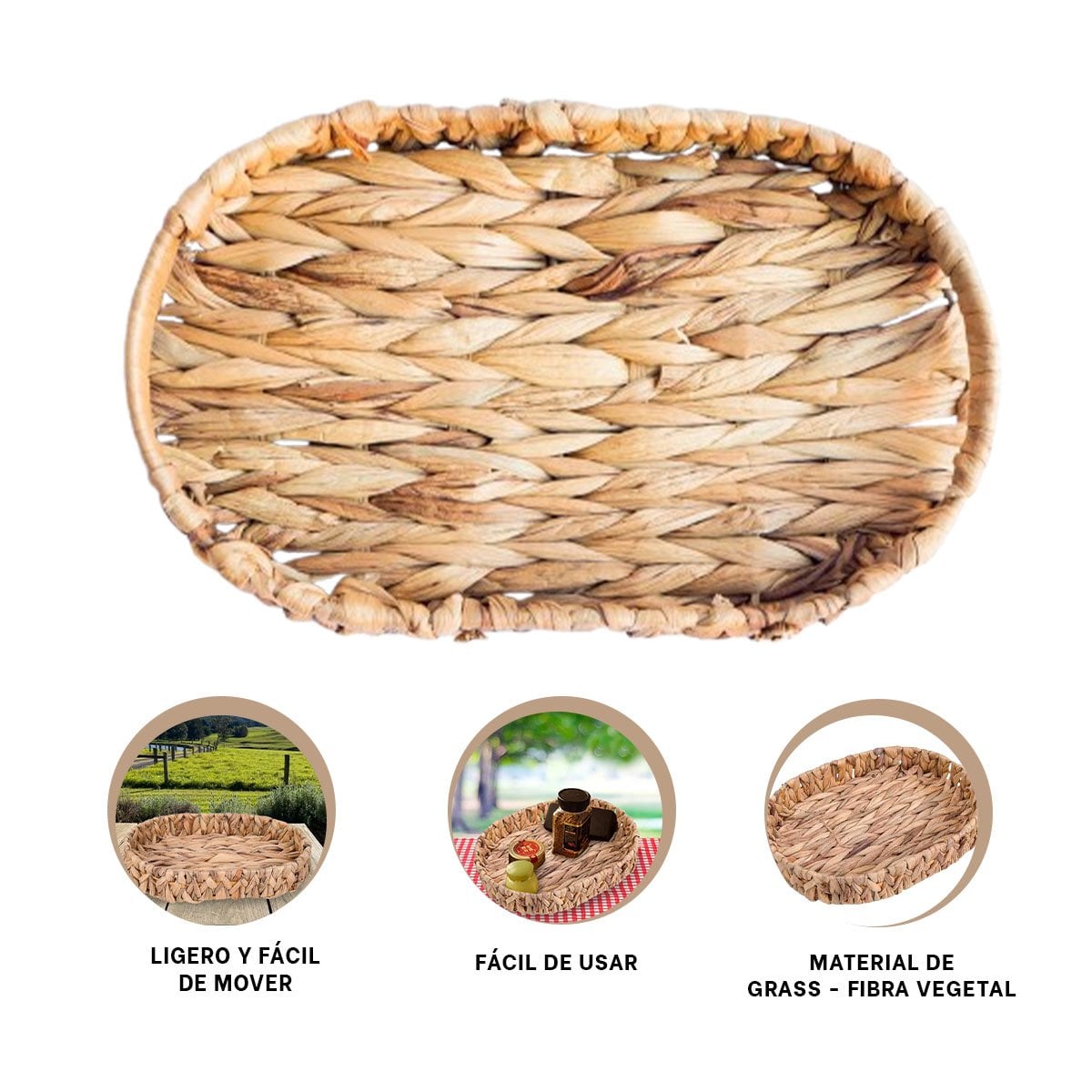 CESTA TEJIDA OVALADA GRASS 36X28X6CM MOSTAZA ELEGANTE PARA DECORAR CUALQUIER ESPACIO Y+POST IT - 5