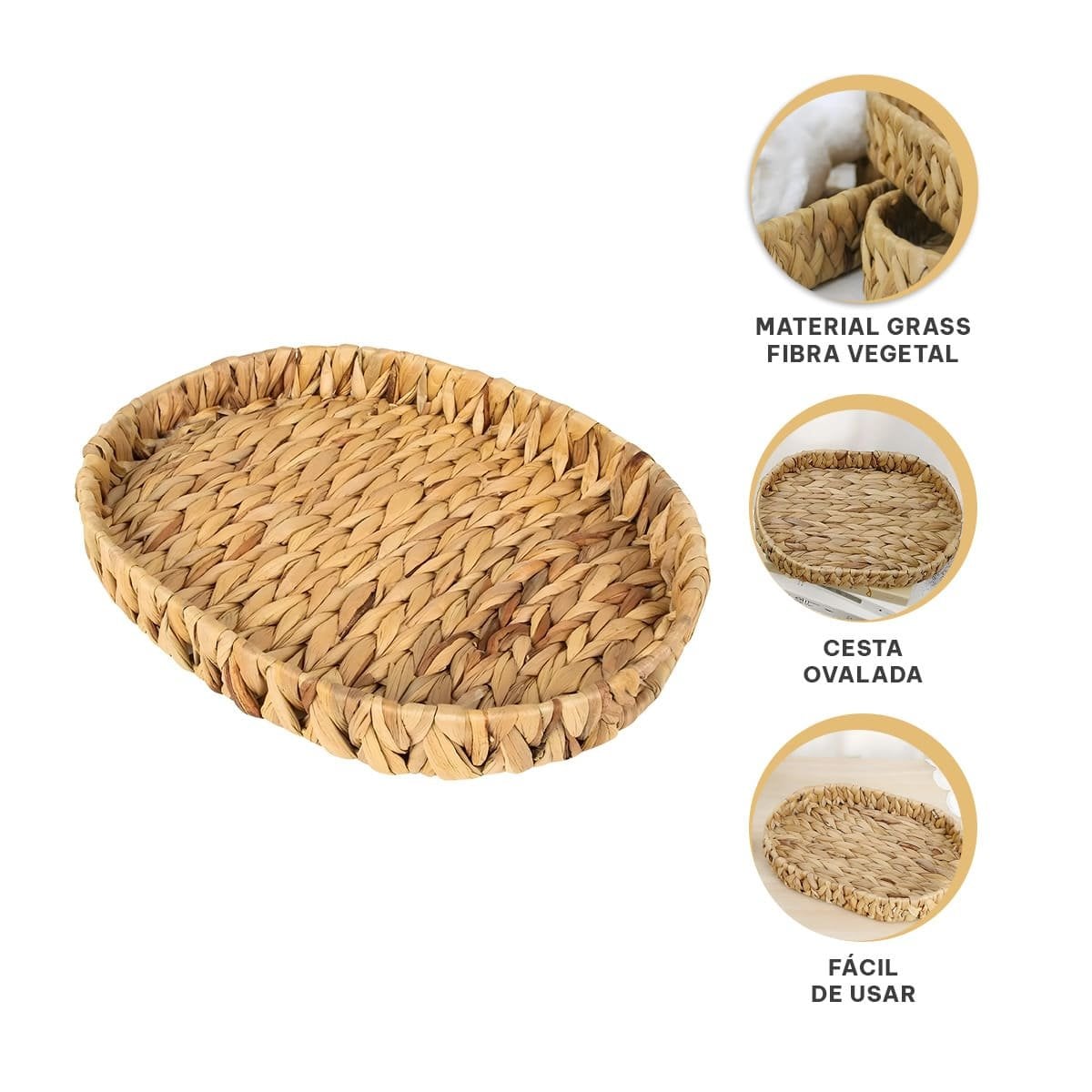 CONTENEDOR TEJIDO OVALADO GRASS 29X20X4.5CM MOSTAZA PARA DECORAR HOGAR Y OFICINA Y+LIGAS REGALO - 5