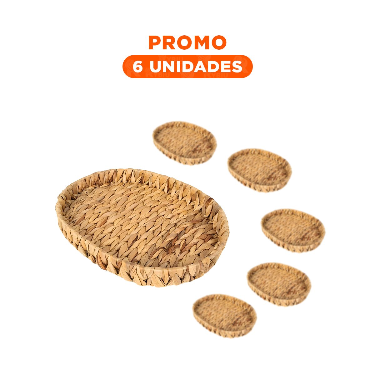 PACK6 CONTENEDOR TEJIDO OVALADO GRASS 29X20X4.5CM MOSTAZA PARA DECORAR SALA Y+REGALO STICKER - 1