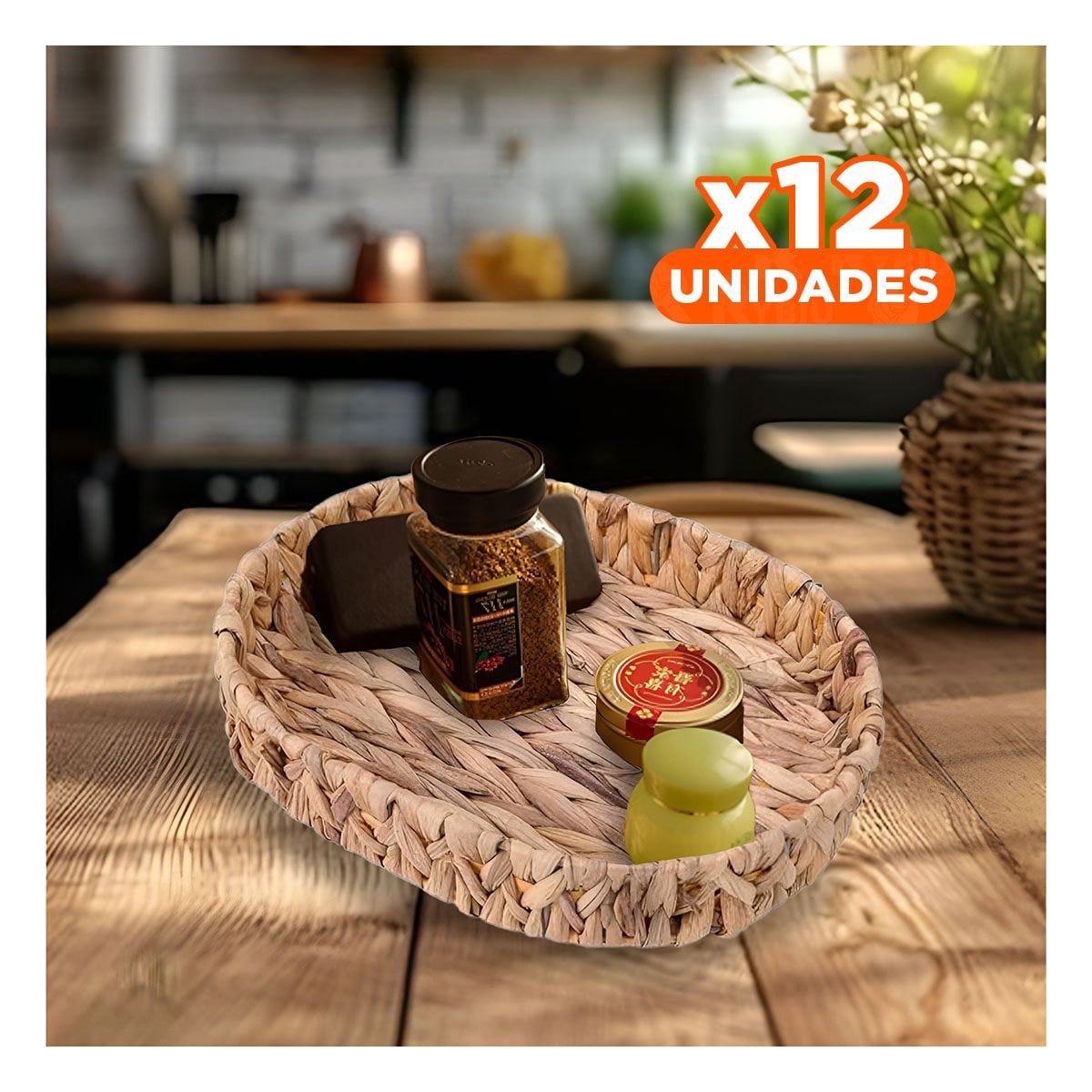 PACK12 BANDEJA ORGANIZADORA OVALADA GRASS 32X24X4.5CM DECORATIVA MOSTAZA Y+REGALO STICKER - 1