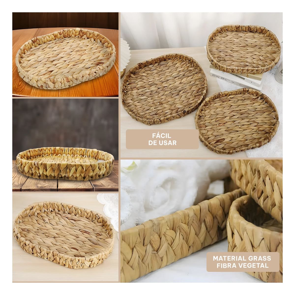 PACK4 CESTA TEJIDA OVALADA GRASS 29X20X4.5CM MOSTAZA PARA GUARDAR JUGUETES Y+REGALO STICKER - 2