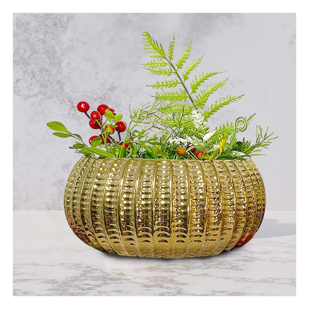 MACETA CUENCO CERAMICA DORADO ACANALADO PARA DECORAR CASA - 5