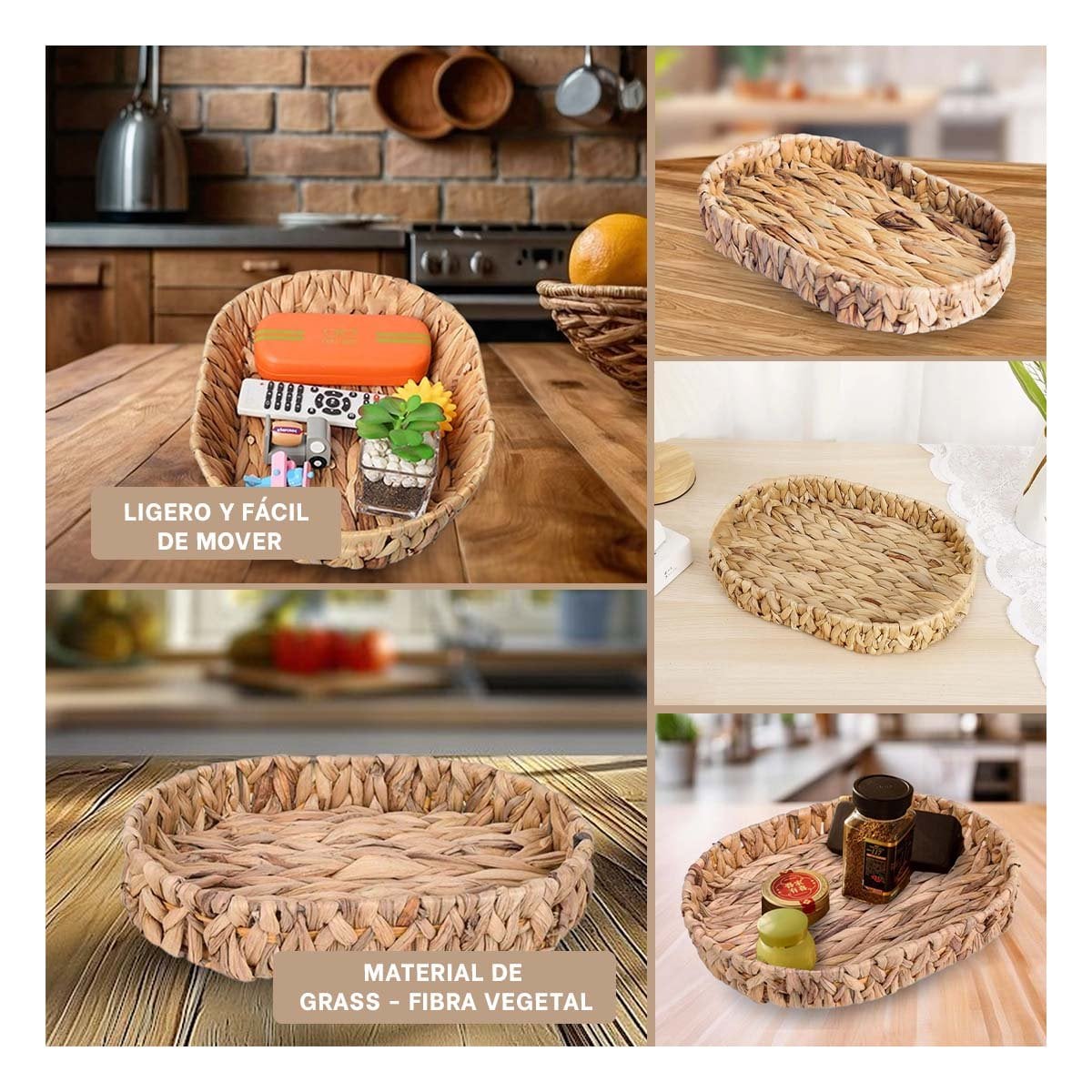 CESTA DECORATIVA OVALADA GRASS 32X24X4.5CM PARA HOGAR MOSTAZA - 2