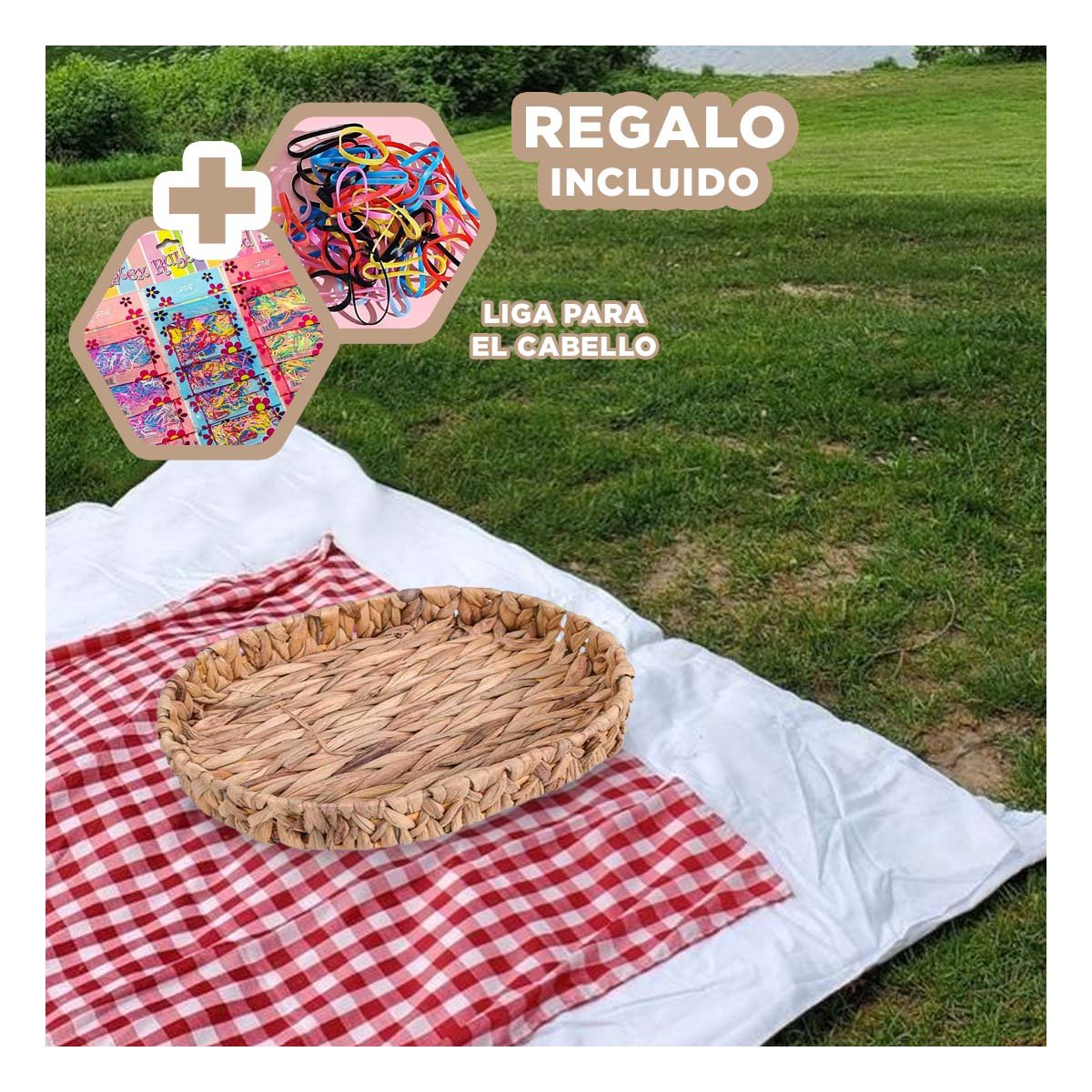 CESTA TEJIDA OVALADA GRASS 32X24X4.5CM PARA SALA MOSTAZA Y+LIGAS REGALO - 2