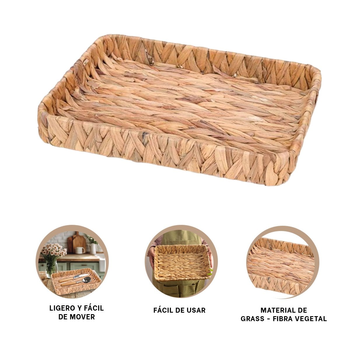 RECIPIENTE TEJIDO RECTANGULAR GRASS 36X28X6CM MOSTAZA PARA ORDENAR Y DECORAR HOGAR Y+POST IT - 5