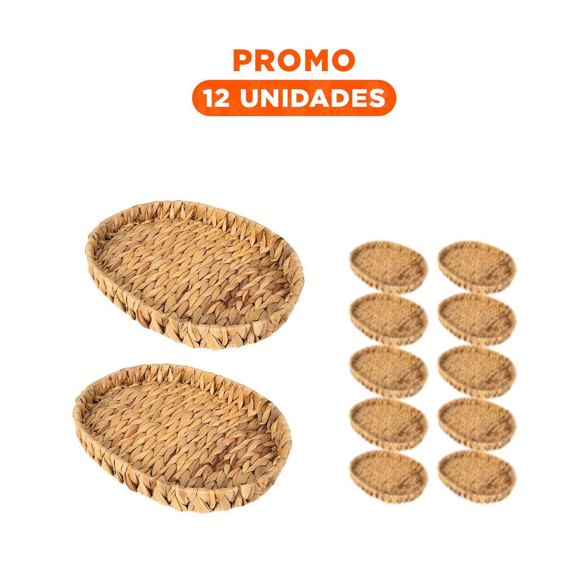 PACK12 RECIPIENTE TEJIDO OVALADO GRASS 29X20X4.5CM MOSTAZA PARA ORGANIZAR OFICINA Y HOGAR - 1