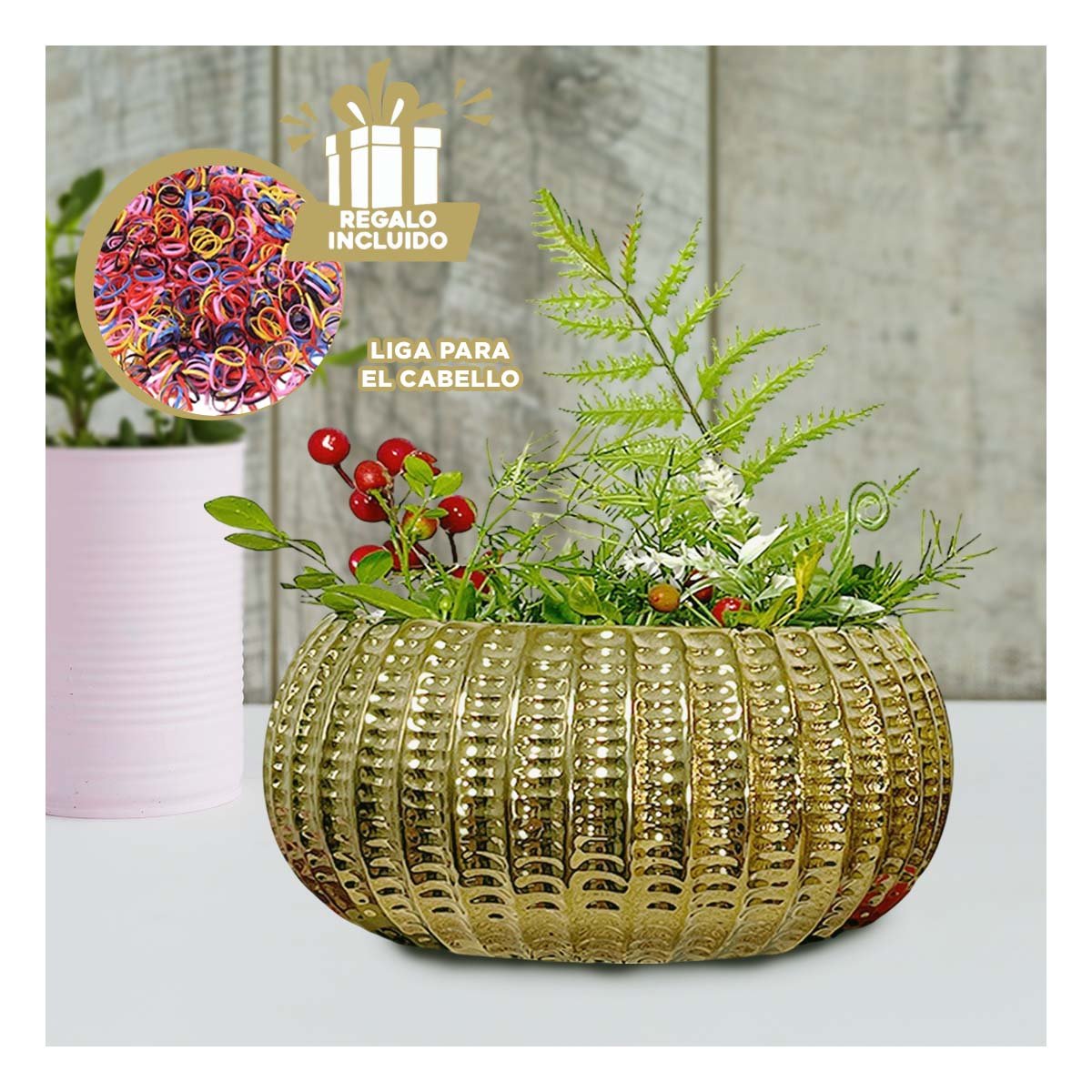 VASIJA CUENCO CERAMICA DORADO ACANALADO PARA INTERIOR CASA Y+LIGAS REGALO - 2