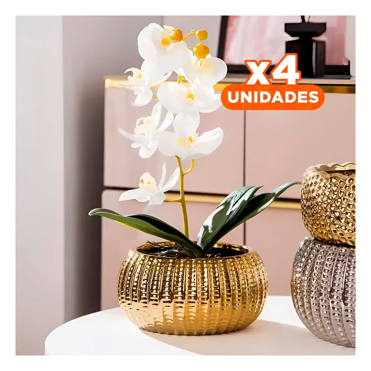 PACK4 EXTERIOR CUENCO CERAMICA DORADO ACANALADO PARA JARDIN Y PATIO Y+REGALO STICKER - 1