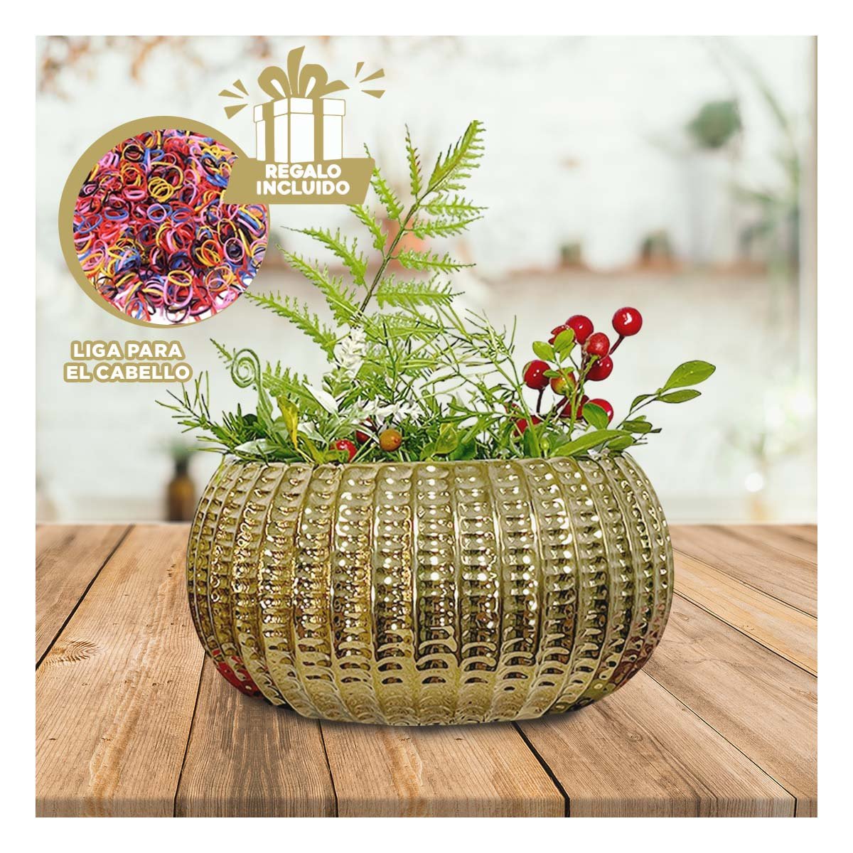 RECIPIENTE CUENCO CERAMICA GALVANIZADA 15X20X10.5CM DORADO ACANALADO DECORATIVO Y+LIGAS REGALO - 2