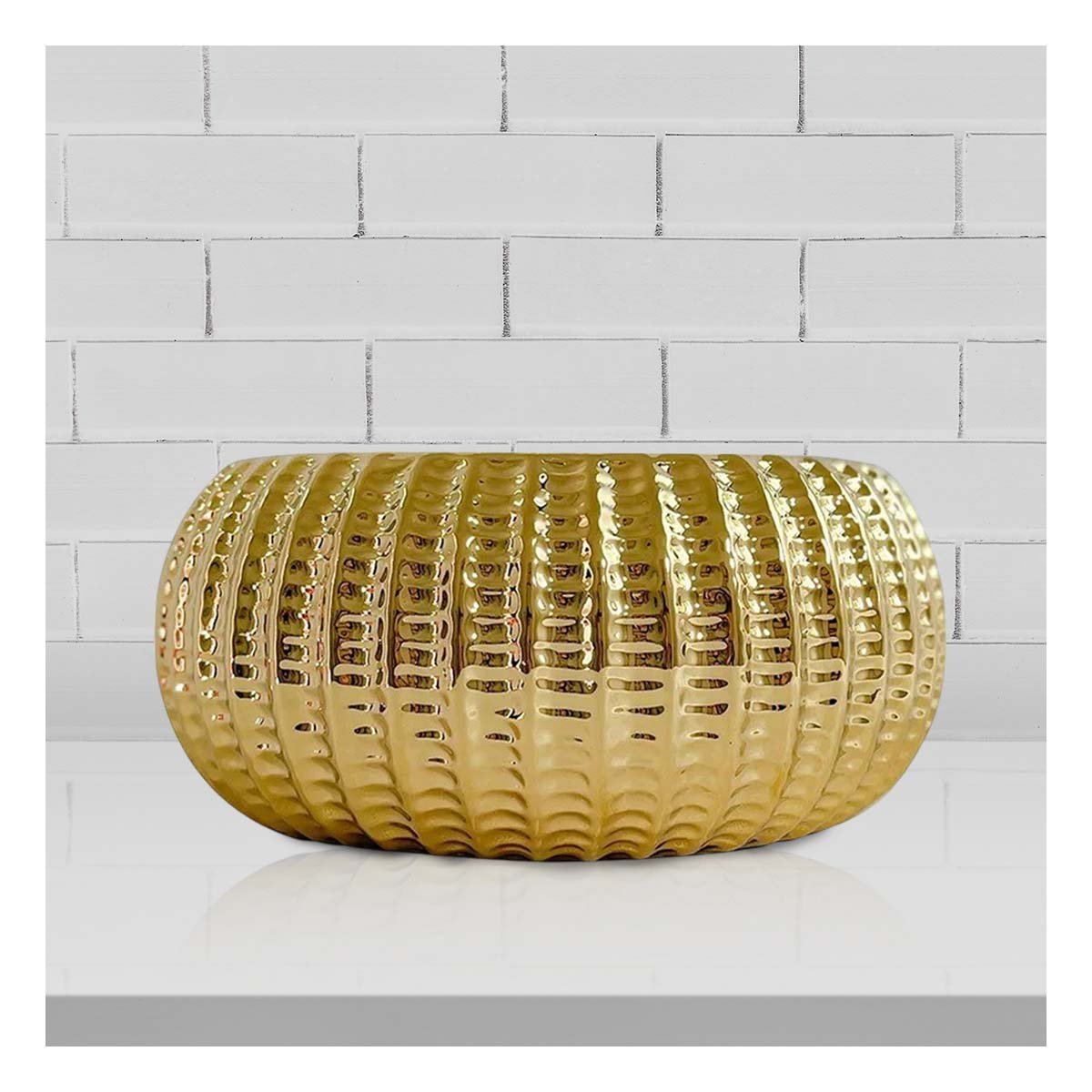 PACK4 PLANTA DECORATIVA CERAMICA DORADO 17.5X22X11.5CM Y+PAPEL REGALO - 5