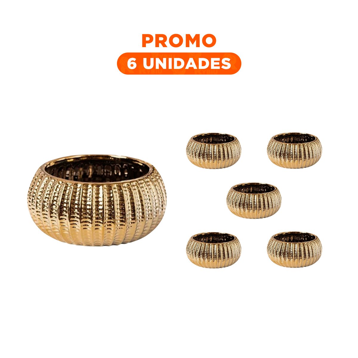 PACK6 CONTENEDOR REDONDO CERAMICA GALVANIZADA 15X20X10.5CM DORADO Y+REGALO STICKER - 1