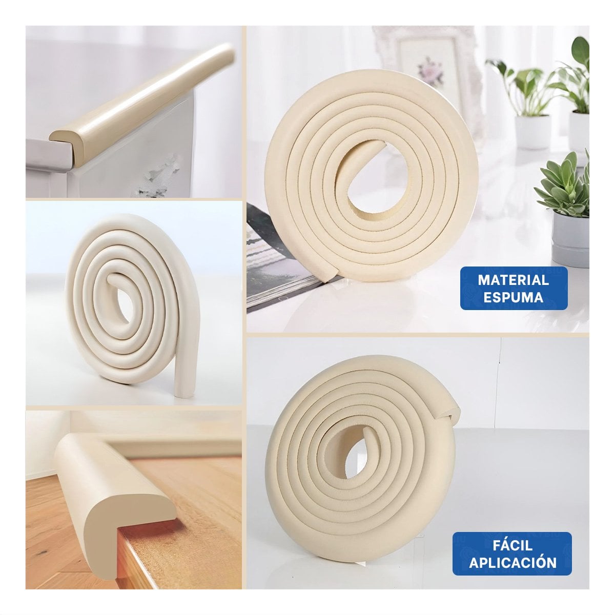 PROTECTOR ESQUINERO DE ESPUMA RESISTENTE PARA BORDES DE MUEBLES EN HOGAR CREMA Y+POST IT - 2