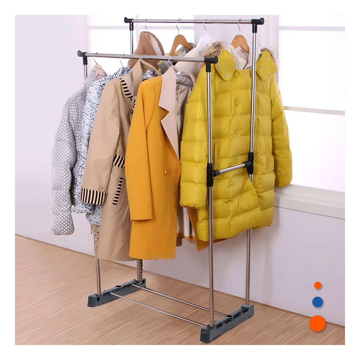 PACK2 RACK COLGADOR DOBLE DE ROPA BARRA PEQUENA PLATEADO RESISTENTE - 5