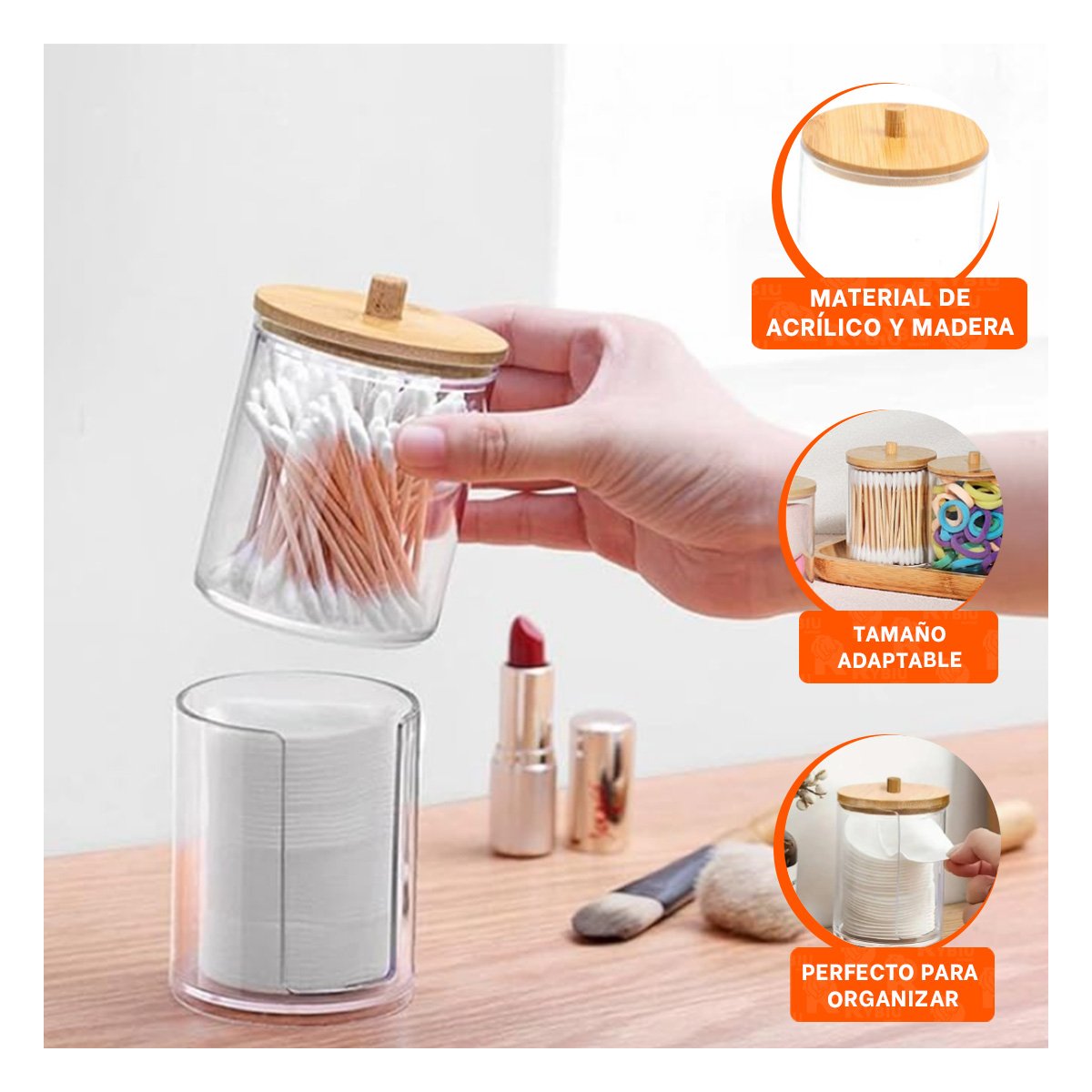 DISPENSADOR DOBLE DE ACRILICO CON TAPA DE MADERA TRANSPARENTE PRACTICO PLUS Y+LIGAS REGALO - 1