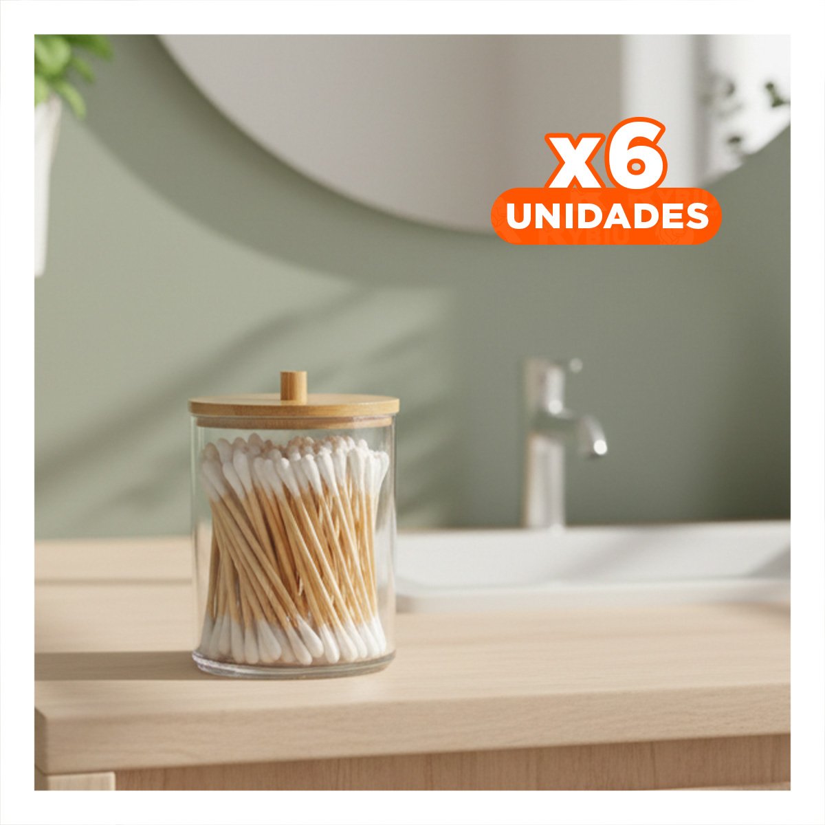 PACK6 RECIPIENTE ACRILICO CON TAPA DE MADERA 7X11CM TRANSPARENTE MULTIUSO PLUS - 1