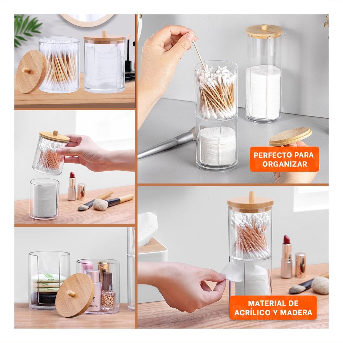 DISPENSADOR DOBLE DE ACRILICO CON TAPA DE MADERA TRANSPARENTE ORDEN DIARIO Y+PAPEL REGALO - 3