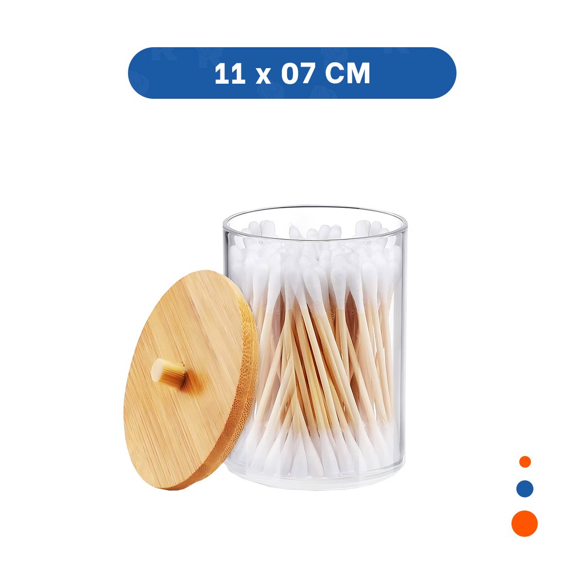 PACK2 FRASCO ACRILICO CON TAPA DE MADERA 7X11CM TRANSPARENTE PARA HISOPOS - 4