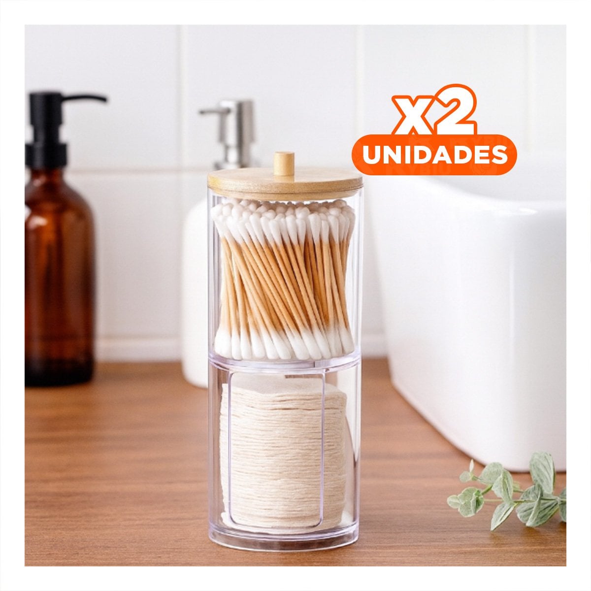 PACK2 FRASCO DOBLE DE ACRILICO CON TAPA DE MADERA TRANSPARENTE MULTIUSO PLUS - 1