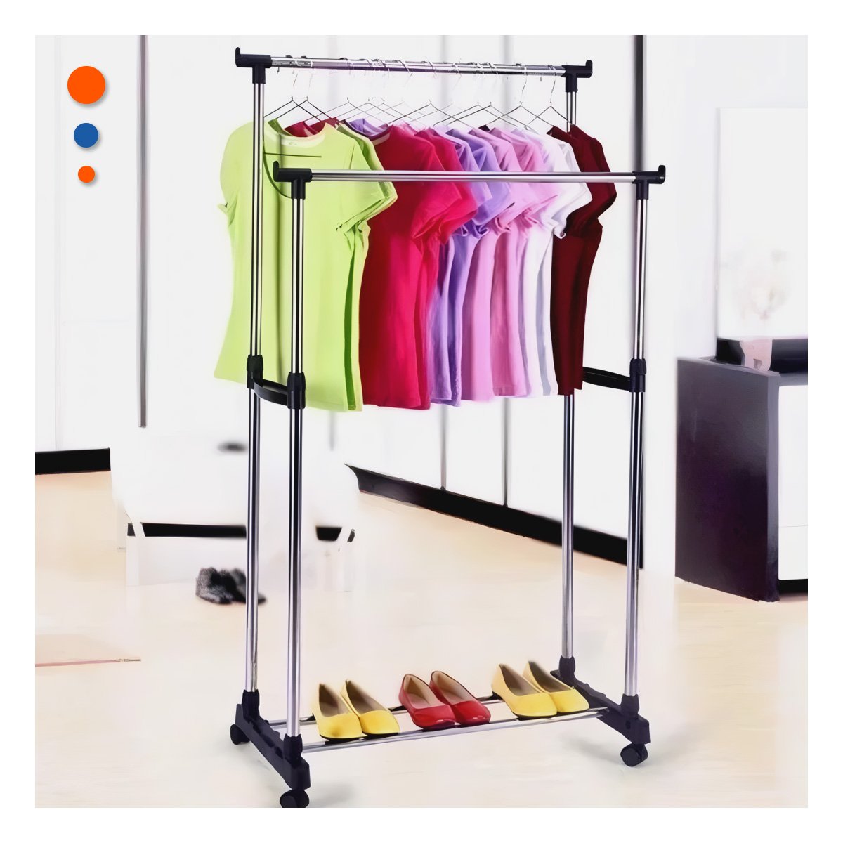 PERCHERO COLGADOR DOBLE DE ROPA BARRA PEQUENA PLATEADO DISENO COMPACTO Y+POST IT - 3