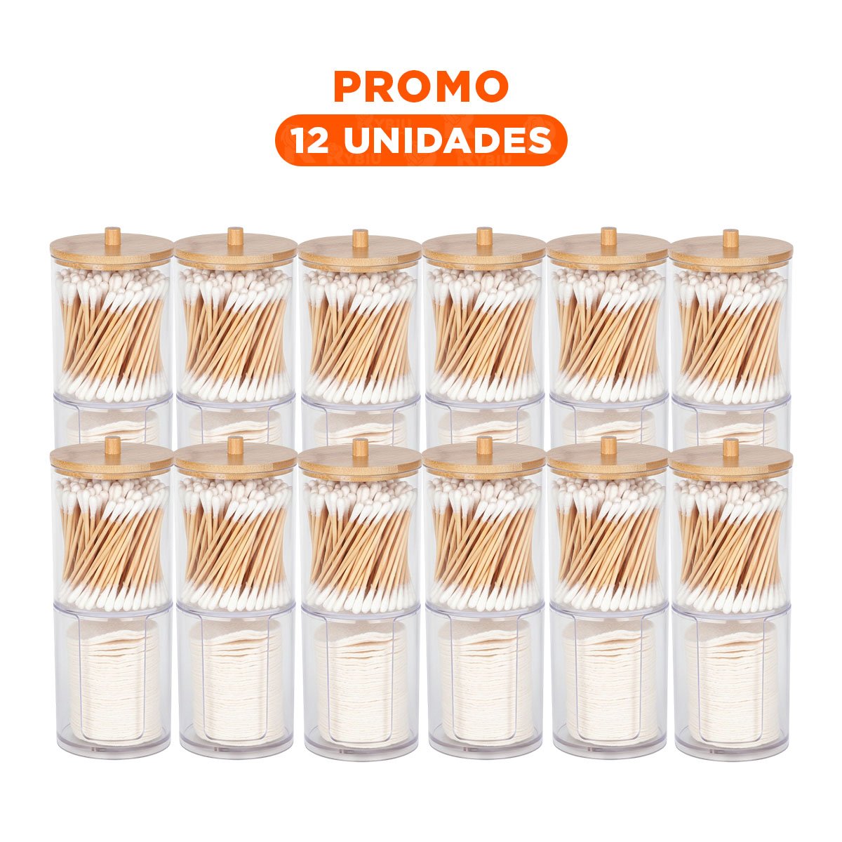 PACK12 RECIPIENTE DOBLE DE ACRILICO CON TAPA DE MADERA TRANSPARENTE FUNCIONAL - 1