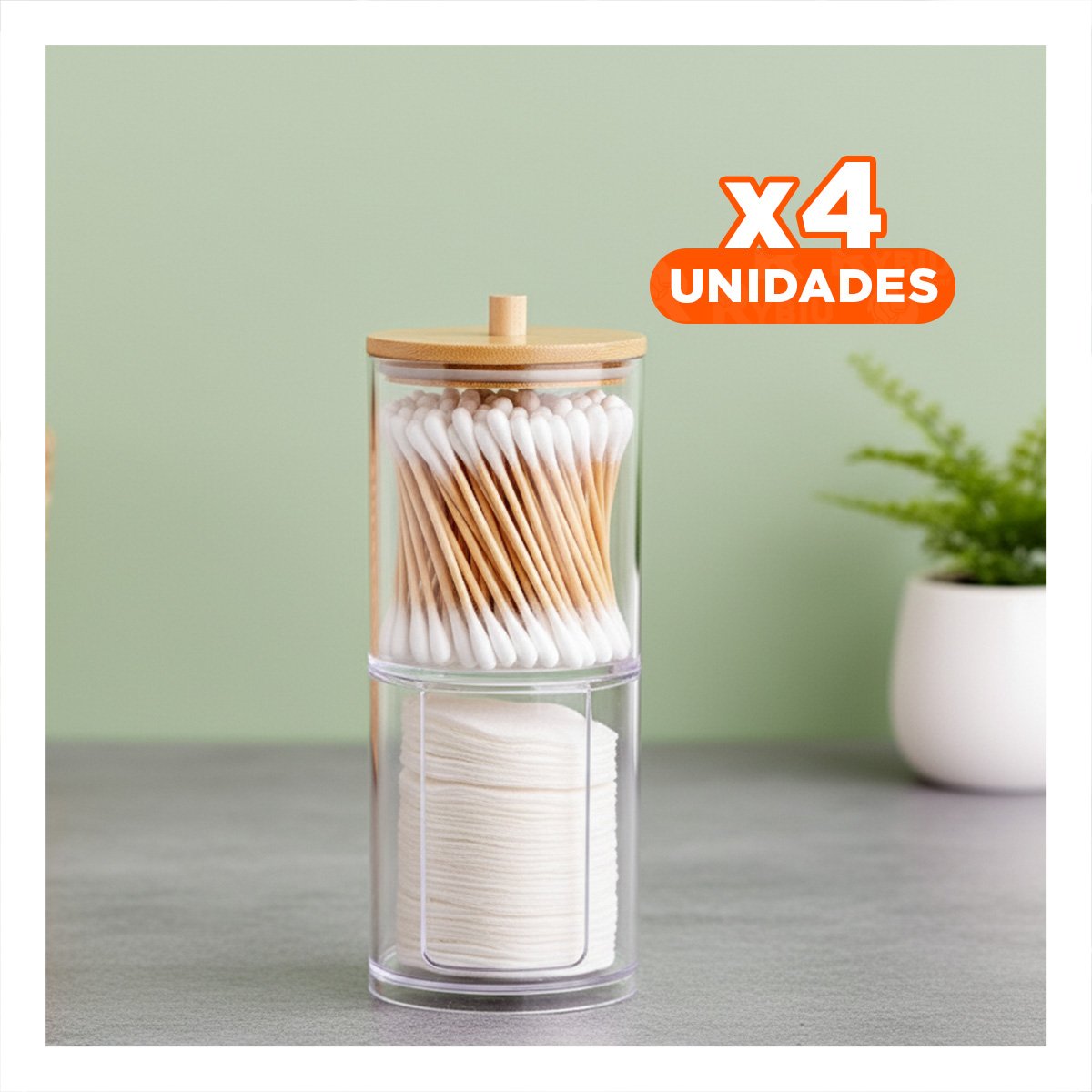 PACK4 FRASCO DOBLE DE ACRILICO CON TAPA DE MADERA TRANSPARENTE FUNCIONAL Y+PAPEL REGALO - 1