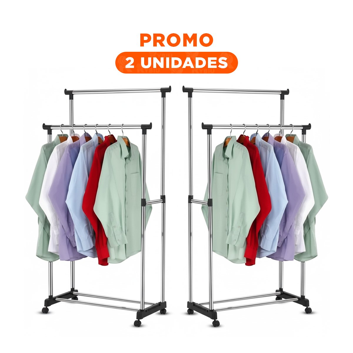 PACK2 RACK COLGADOR DOBLE DE ROPA BARRA PEQUENA PLATEADO USO DIARIO Y+REGALO STICKER - 1