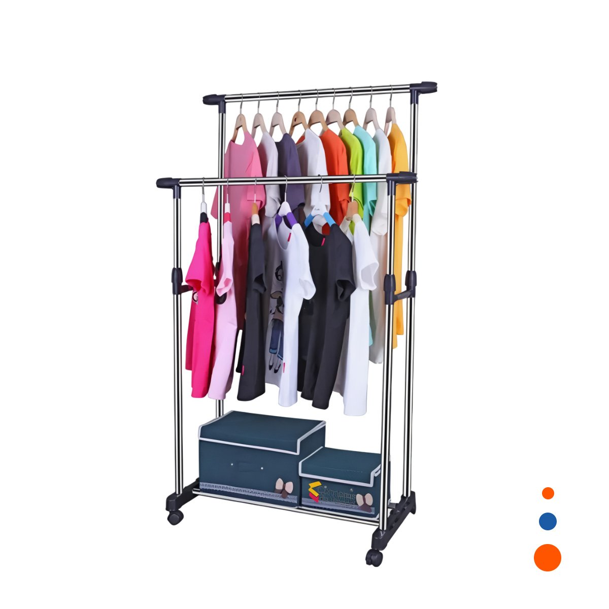 PACK2 RACK COLGADOR DOBLE DE ROPA BARRA PEQUENA PLATEADO USO DIARIO Y+REGALO STICKER - 2