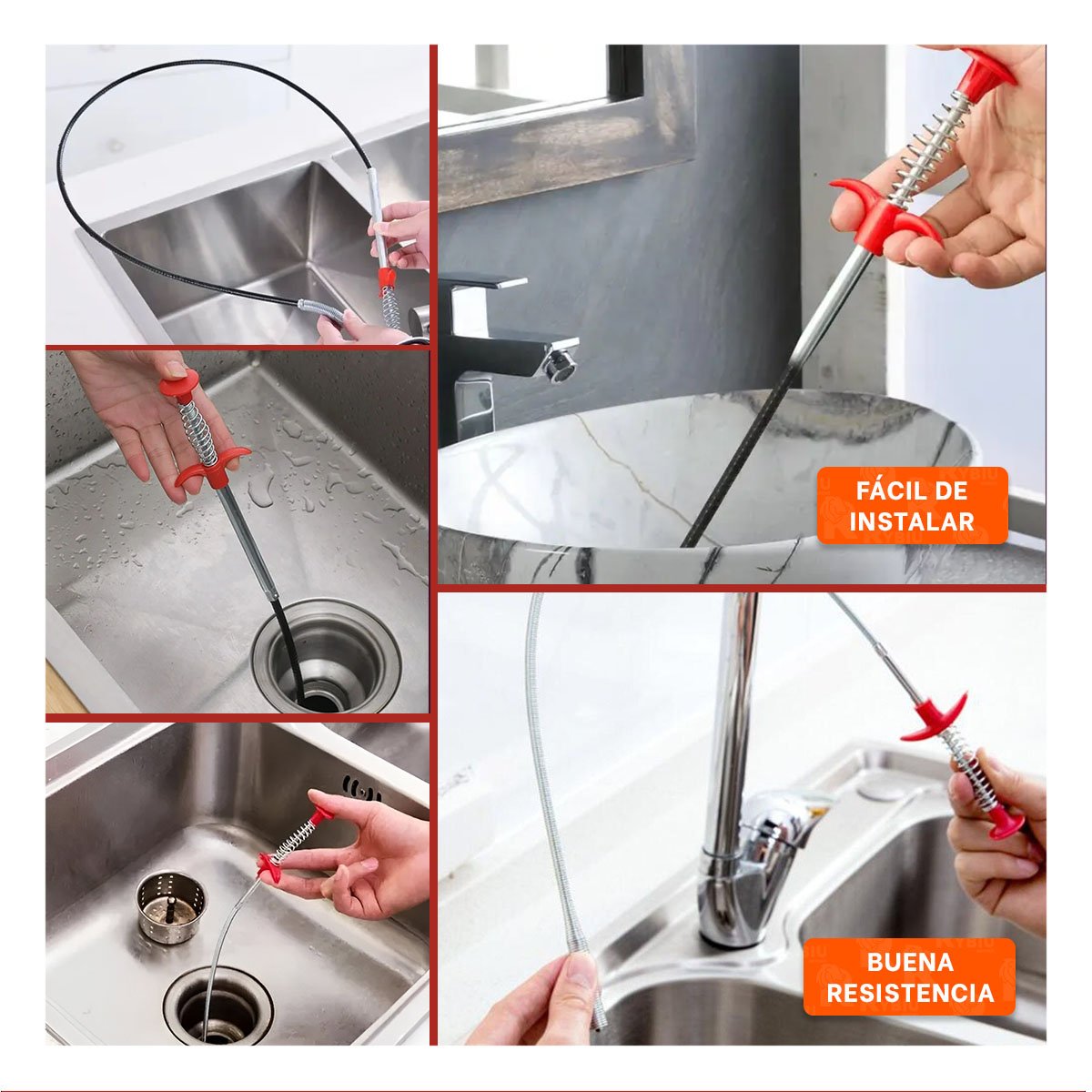 GANCHO DESATORADOR FLEXIBLE PARA LIMPIEZA PROFUNDA DE DRENAJES NEGRO PRO Y+PAPEL REGALO - 3