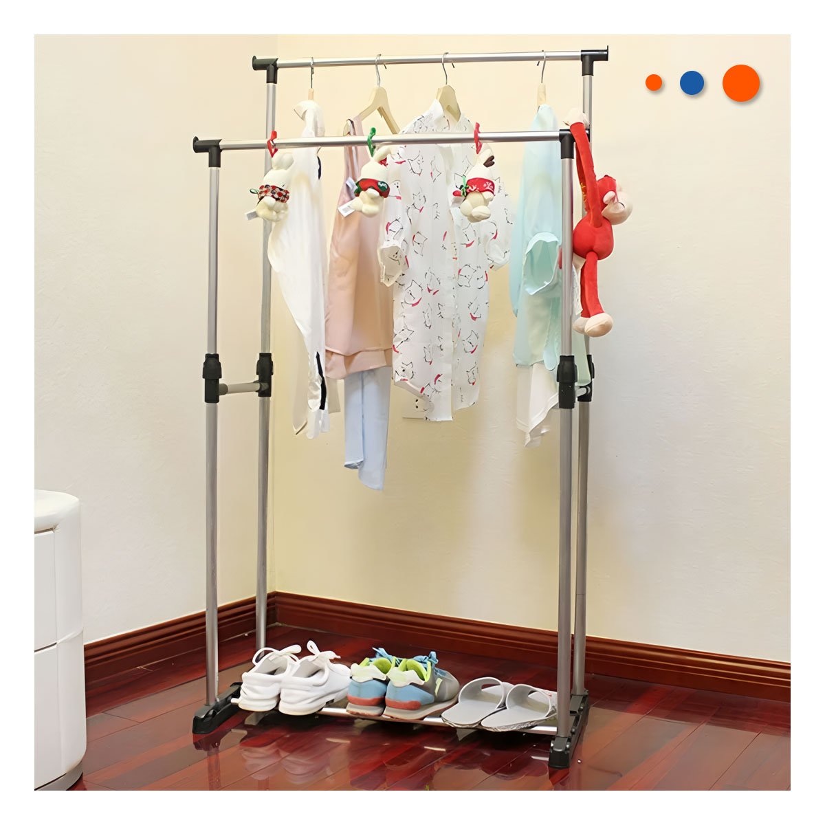 PACK4 RACK COLGADOR DOBLE DE ROPA BARRA PEQUENA PLATEADO DISENO COMPACTO Y+PAPEL REGALO - 2