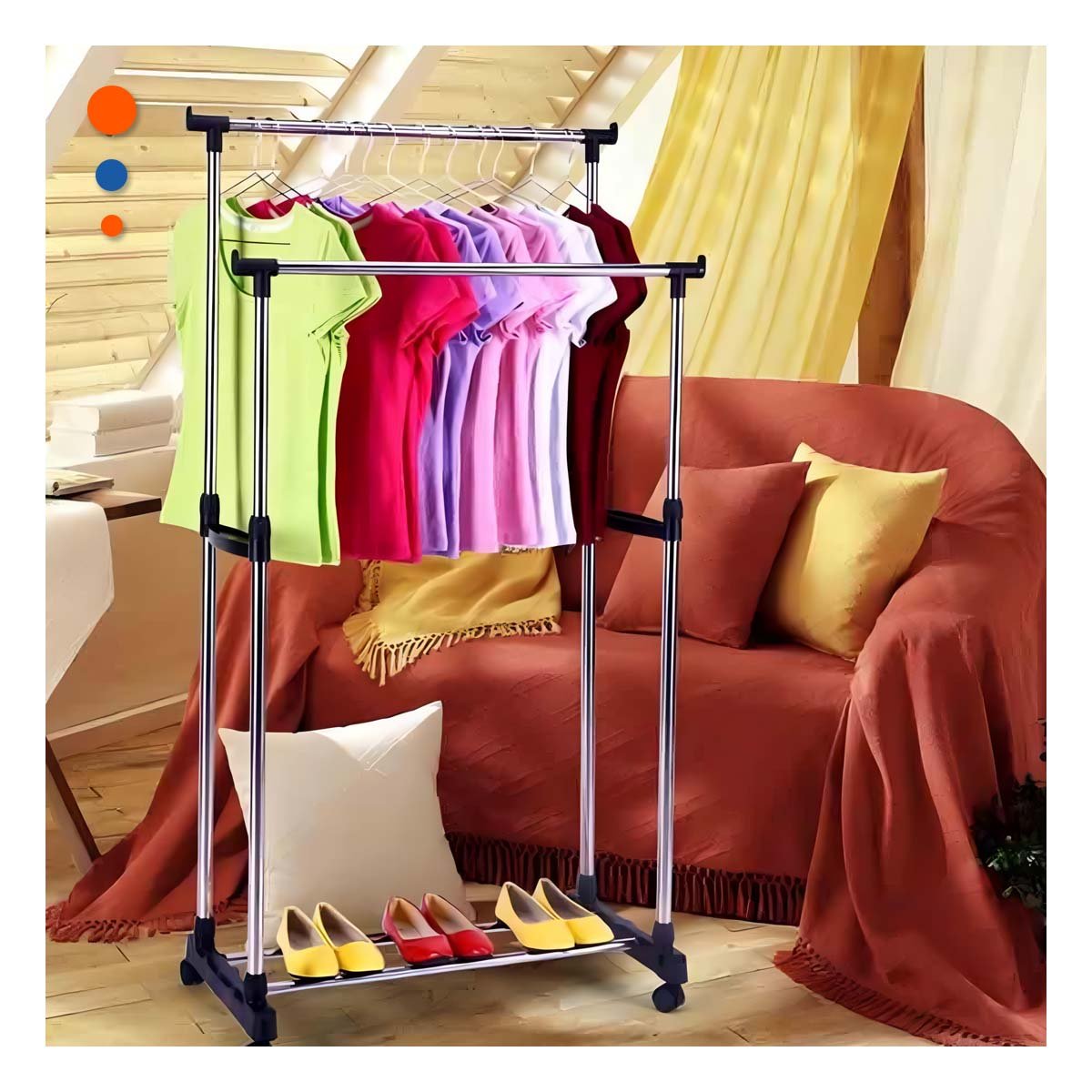 PACK4 RACK COLGADOR DOBLE DE ROPA BARRA PEQUENA PLATEADO DISENO COMPACTO Y+PAPEL REGALO - 5