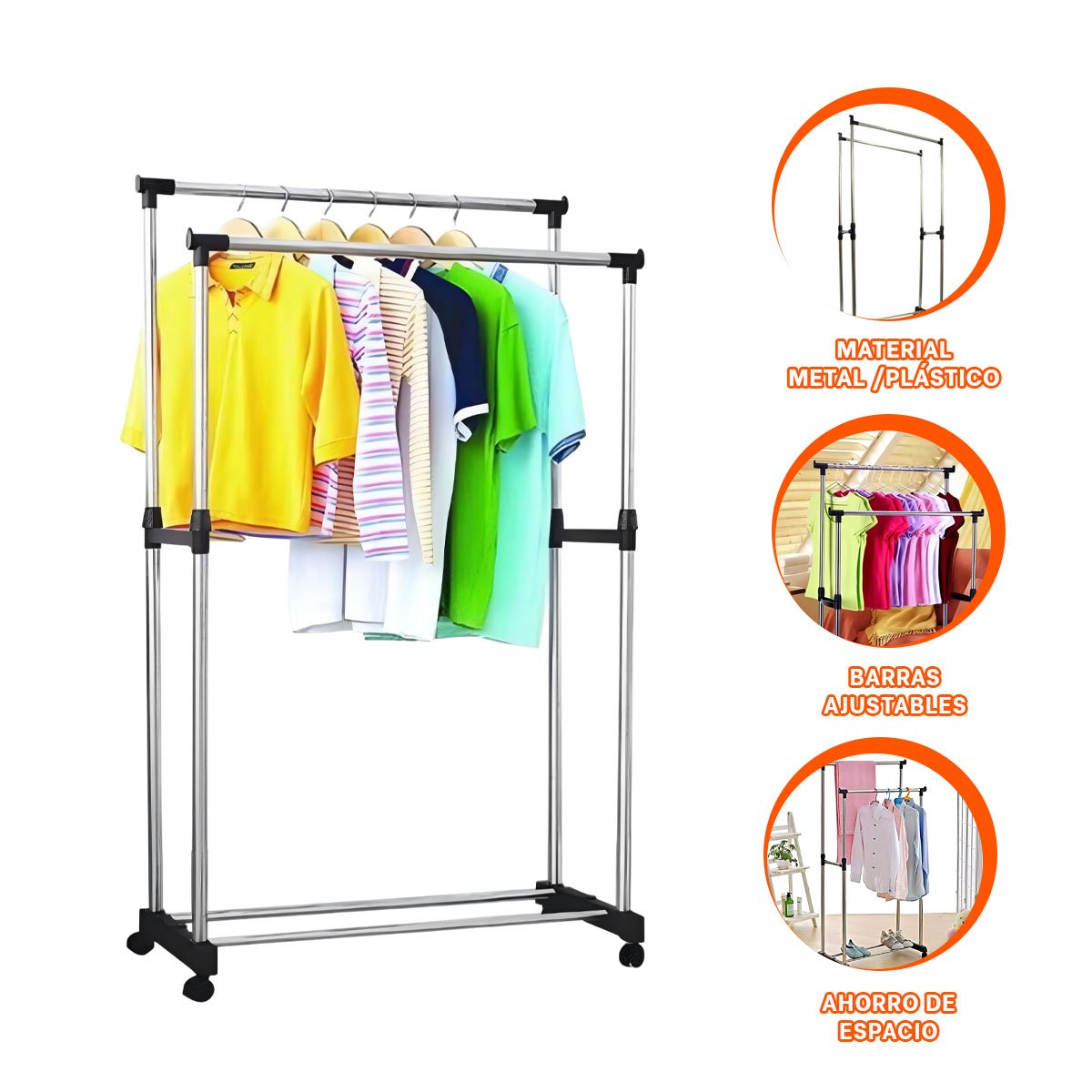 PERCHERO COLGADOR DOBLE DE ROPA BARRA PEQUENA PLATEADO AHORRO ESPACIO Y+PAPEL REGALO - 5