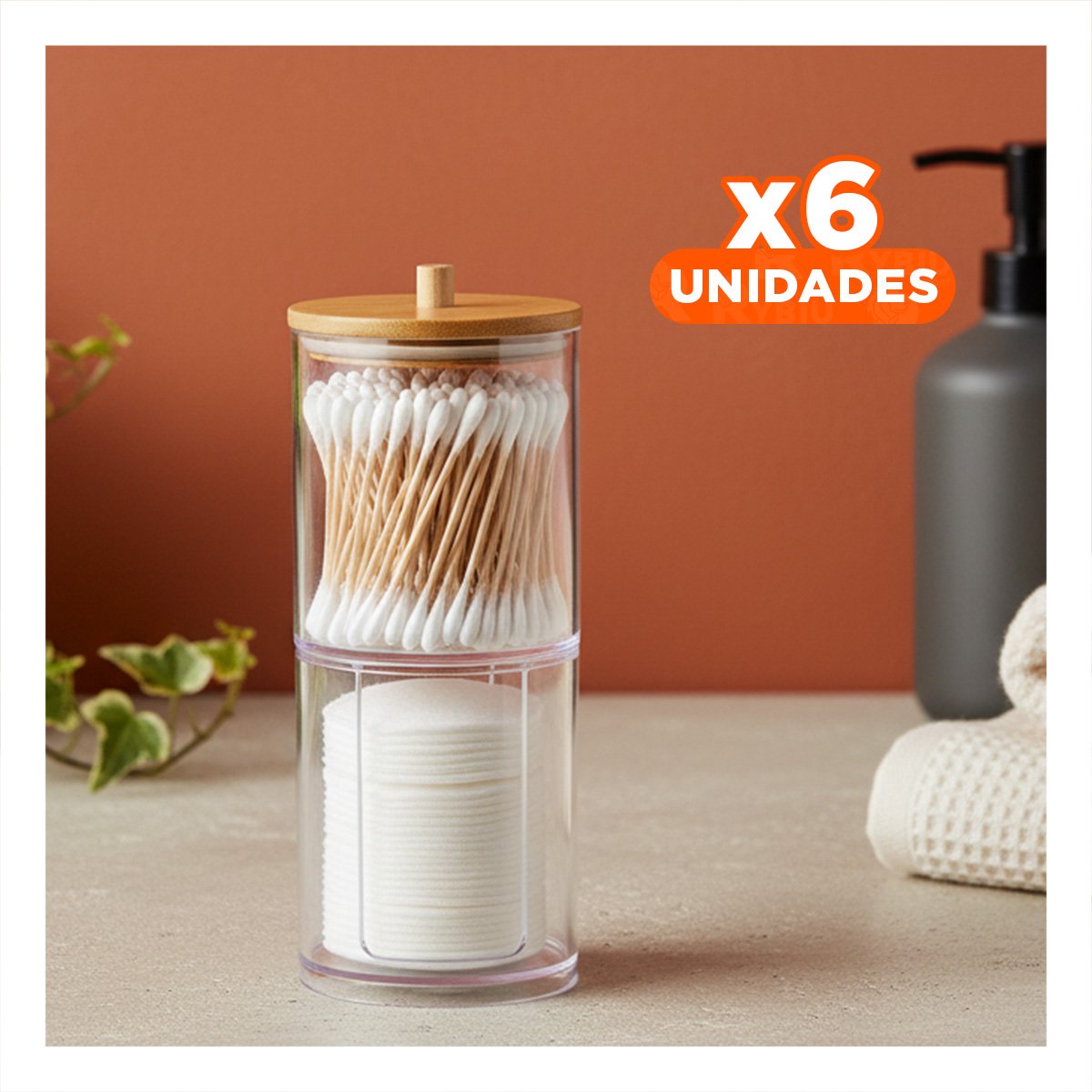 PACK6 RECIPIENTE DOBLE DE ACRILICO CON TAPA DE MADERA TRANSPARENTE USO HOGAR Y+PAPEL REGALO - 1