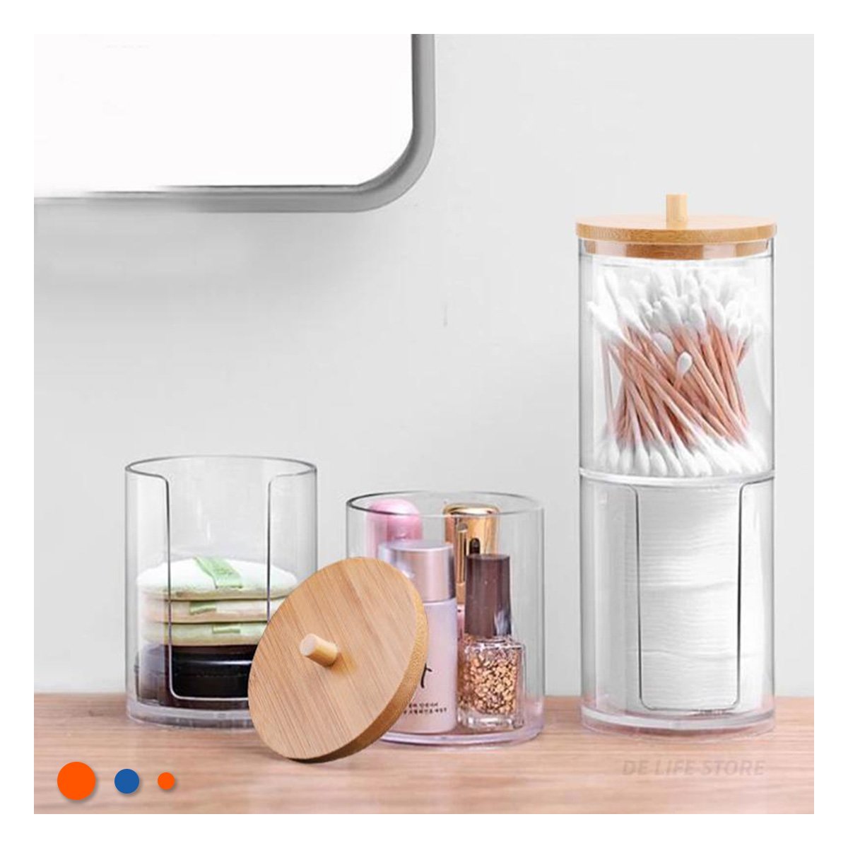PACK6 RECIPIENTE DOBLE DE ACRILICO CON TAPA DE MADERA TRANSPARENTE USO HOGAR Y+PAPEL REGALO - 5