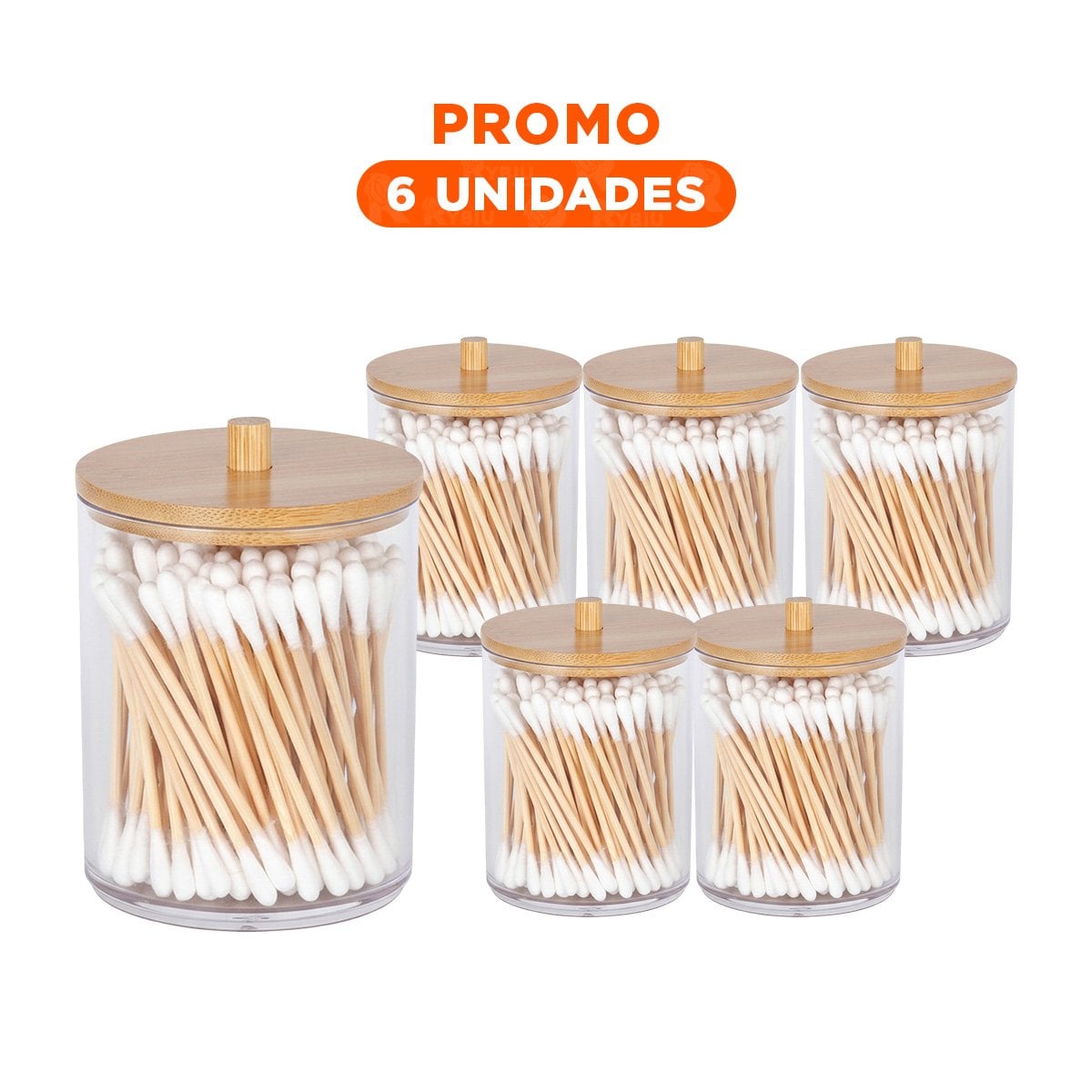 PACK6 RECIPIENTE ACRILICO CON TAPA DE MADERA 7X11CM TRANSPARENTE USO HOGAR Y+REGALO STICKER - 1