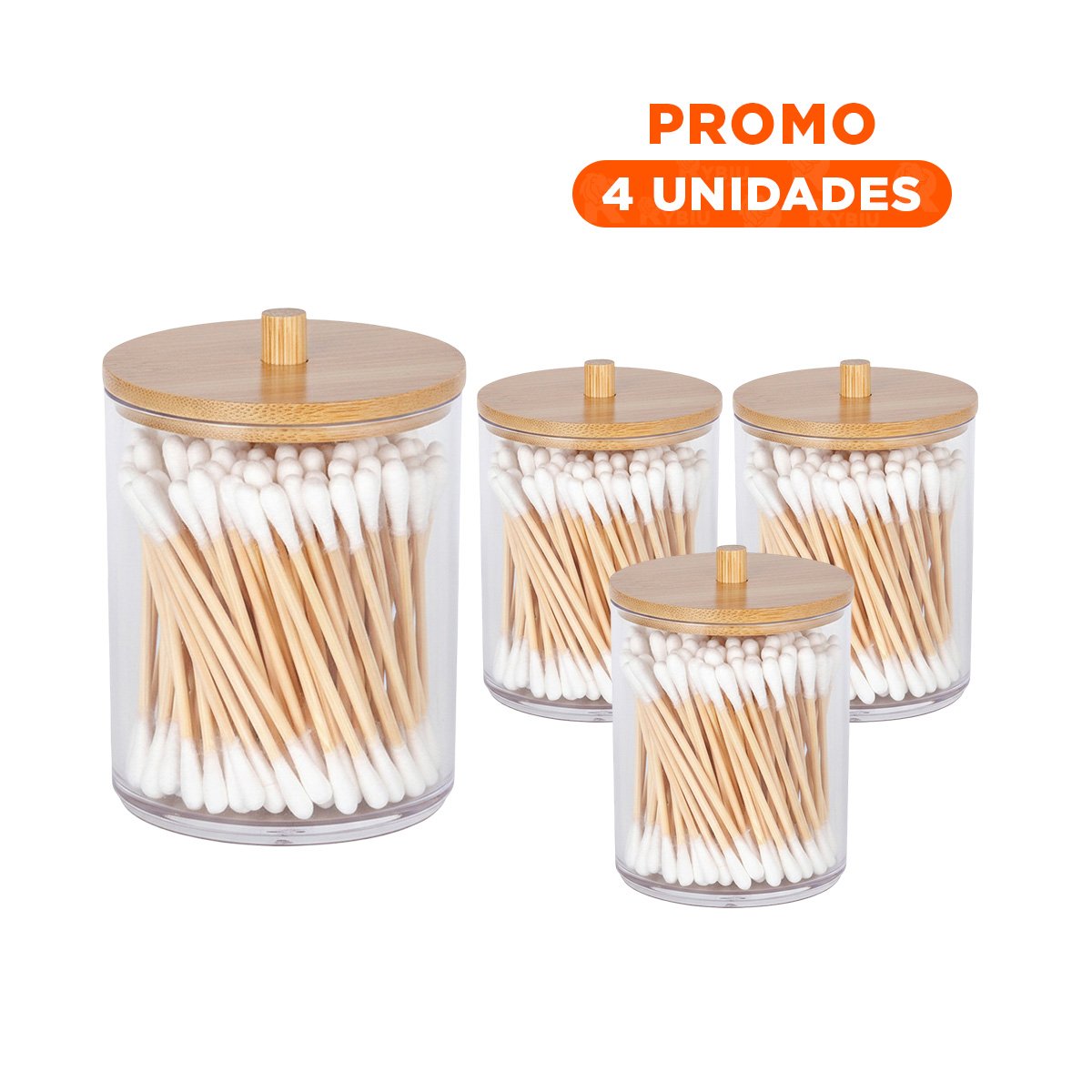 PACK4 FRASCO ACRILICO CON TAPA DE MADERA 7X11CM TRANSPARENTE USO HOGAR - 1