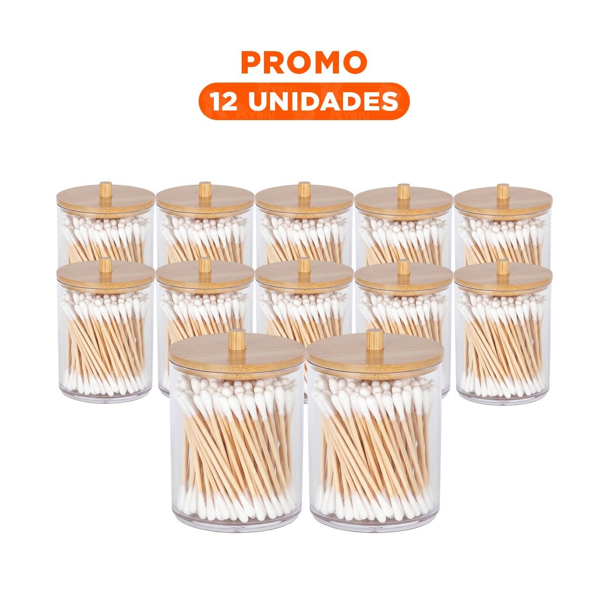 PACK12 RECIPIENTE ACRILICO CON TAPA DE MADERA 7X11CM TRANSPARENTE PRACTICO PLUS - 1