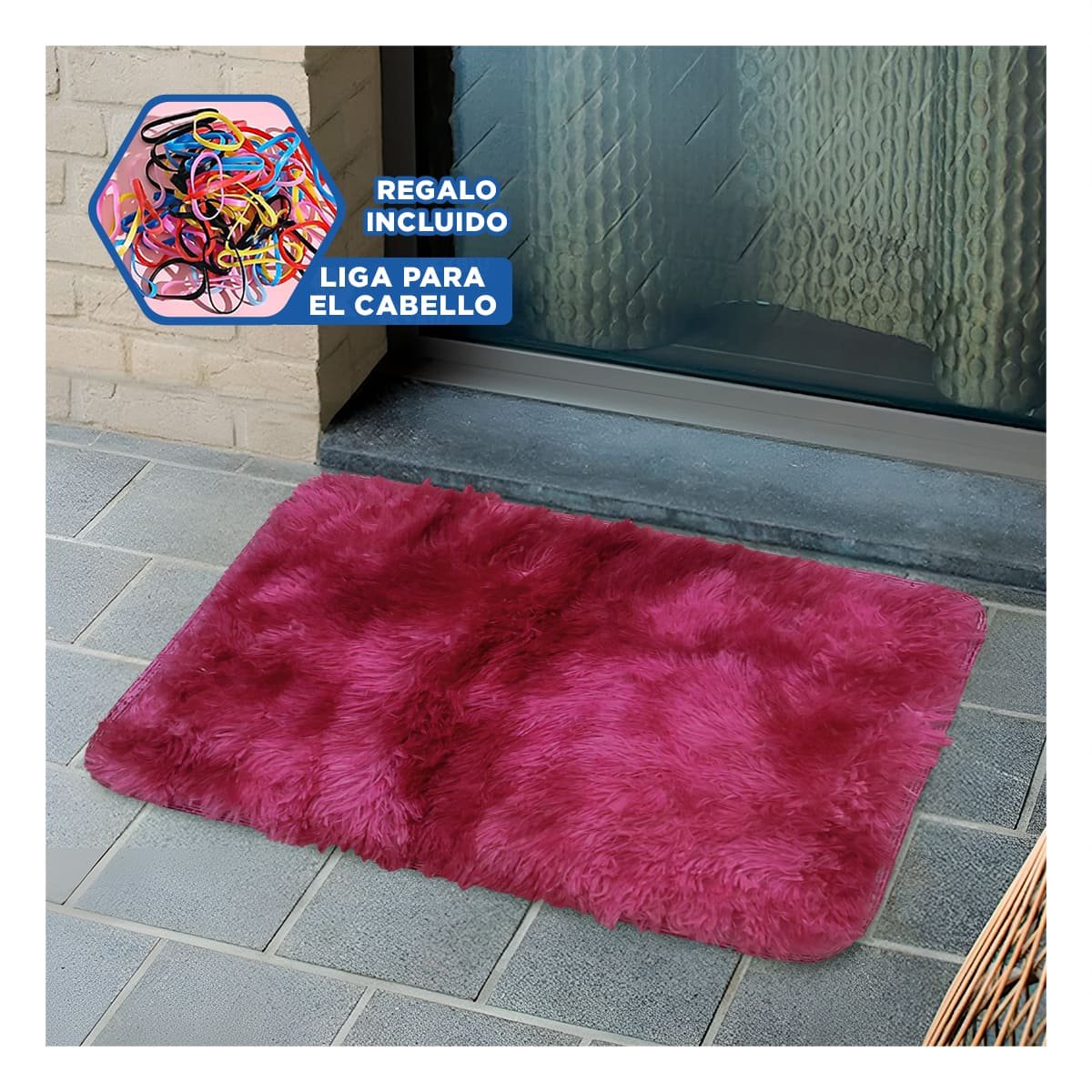 ALFOMBRA RECTANGULAR FUCSIA Y GUINDA DE TEXTURA PELUCHE EN DIMENSIONES 40X60CM Y+LIGAS REGALO - 2