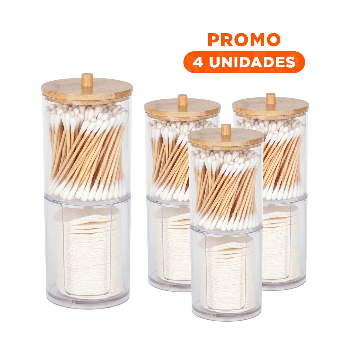 PACK4 FRASCO DOBLE DE ACRILICO CON TAPA DE MADERA TRANSPARENTE PRACTICO PLUS - 1