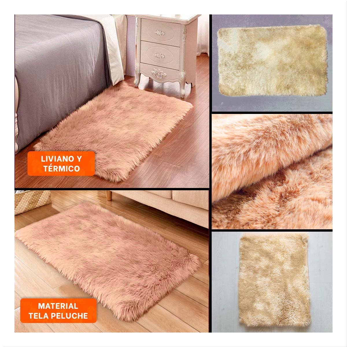 PACK6 ALFOMBRILLA DIMENSIONES 40X60CM CON TEXTURA PELUCHE CAMELLO Y CREMA Y+PAPEL REGALO - 3