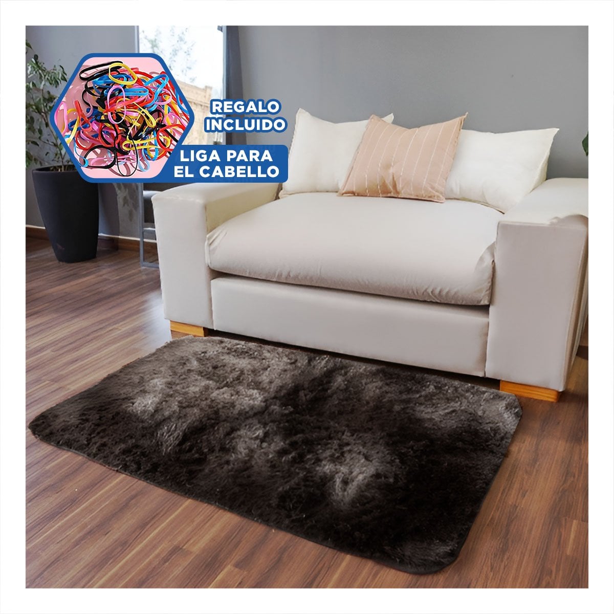 ALFOMBRA RECTANGULAR MARRON Y CREMA DE TEXTURA PELUCHE EN DIMENSIONES 40X60CM Y+LIGAS REGALO - 2