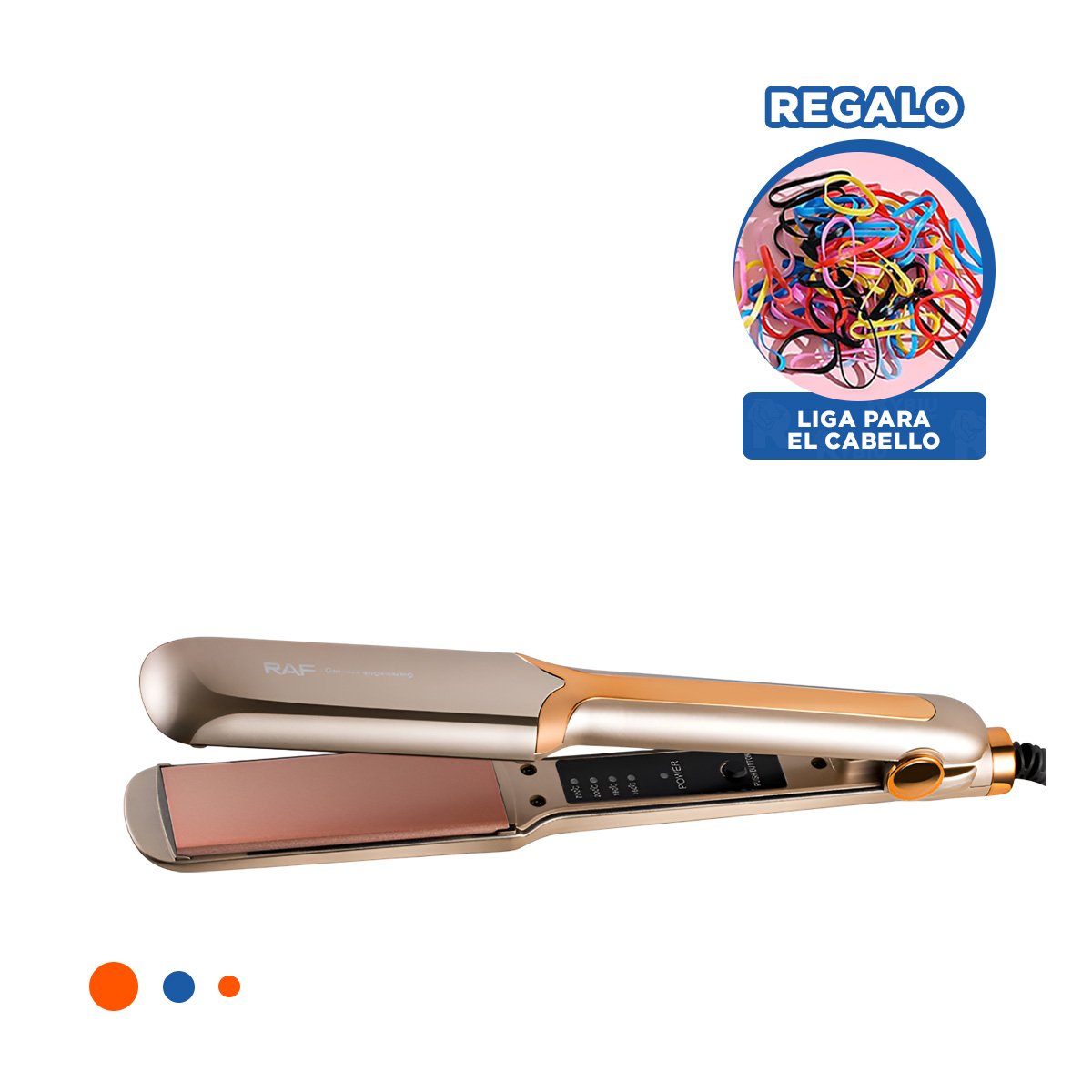 PLANCHA DE CABELLO PRACTICA PARA ESTILO LISO Y ONDAS SUAVES DORADO Y+LIGAS REGALO - 2