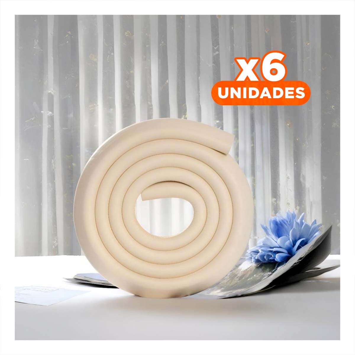 PACK6 BORDE SEGURO DE ESPUMA FLEXIBLE PARA ESQUINAS DE MUEBLES HOGAR CREMA Y+PAPEL REGALO - 1