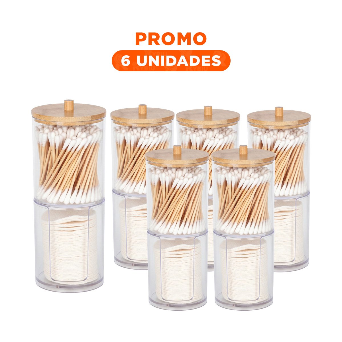 PACK6 RECIPIENTE DOBLE DE ACRILICO CON TAPA DE MADERA TRANSPARENTE PRACTICO Y+REGALO STICKER - 1
