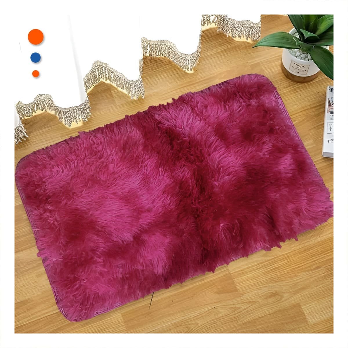 ALFOMBRA RECTANGULAR DE TEXTURA PELUCHE FUCSIA Y GUINDA CON DIMENSIONES 40X60CM - 1