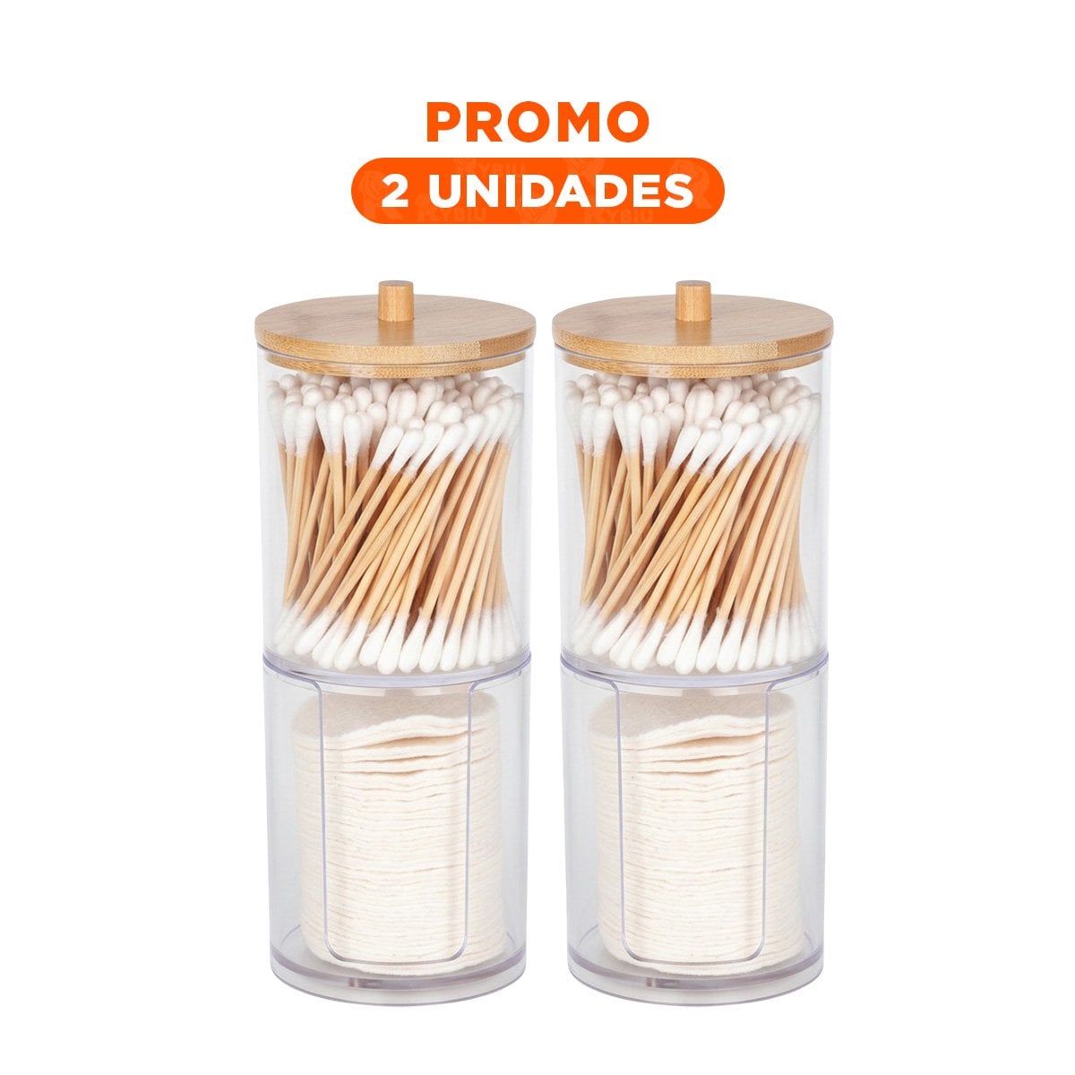 PACK2 FRASCO DOBLE DE ACRILICO CON TAPA DE MADERA TRANSPARENTE USO HOGAR Y+REGALO STICKER - 1